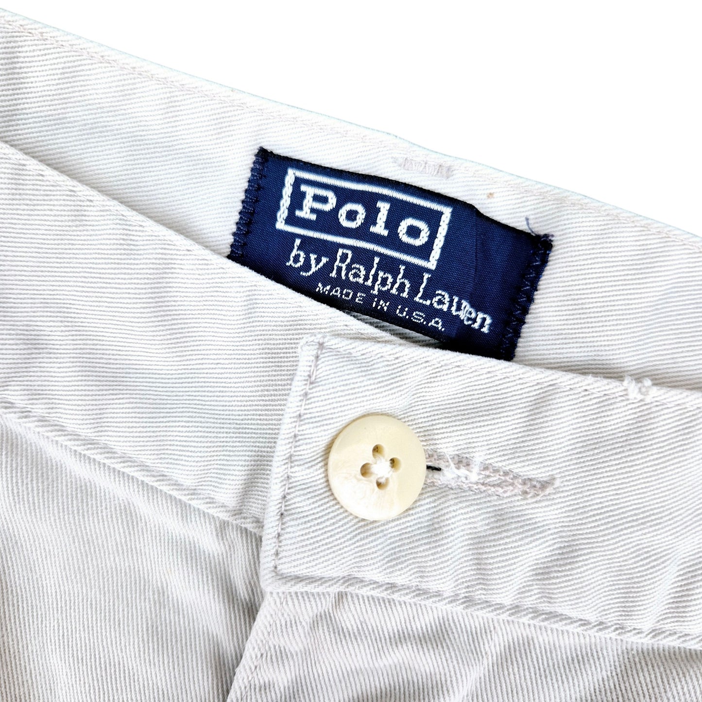 Vintage Polo Ralph Lauren 90's Cream Brown USA Made Chino Shorts W34