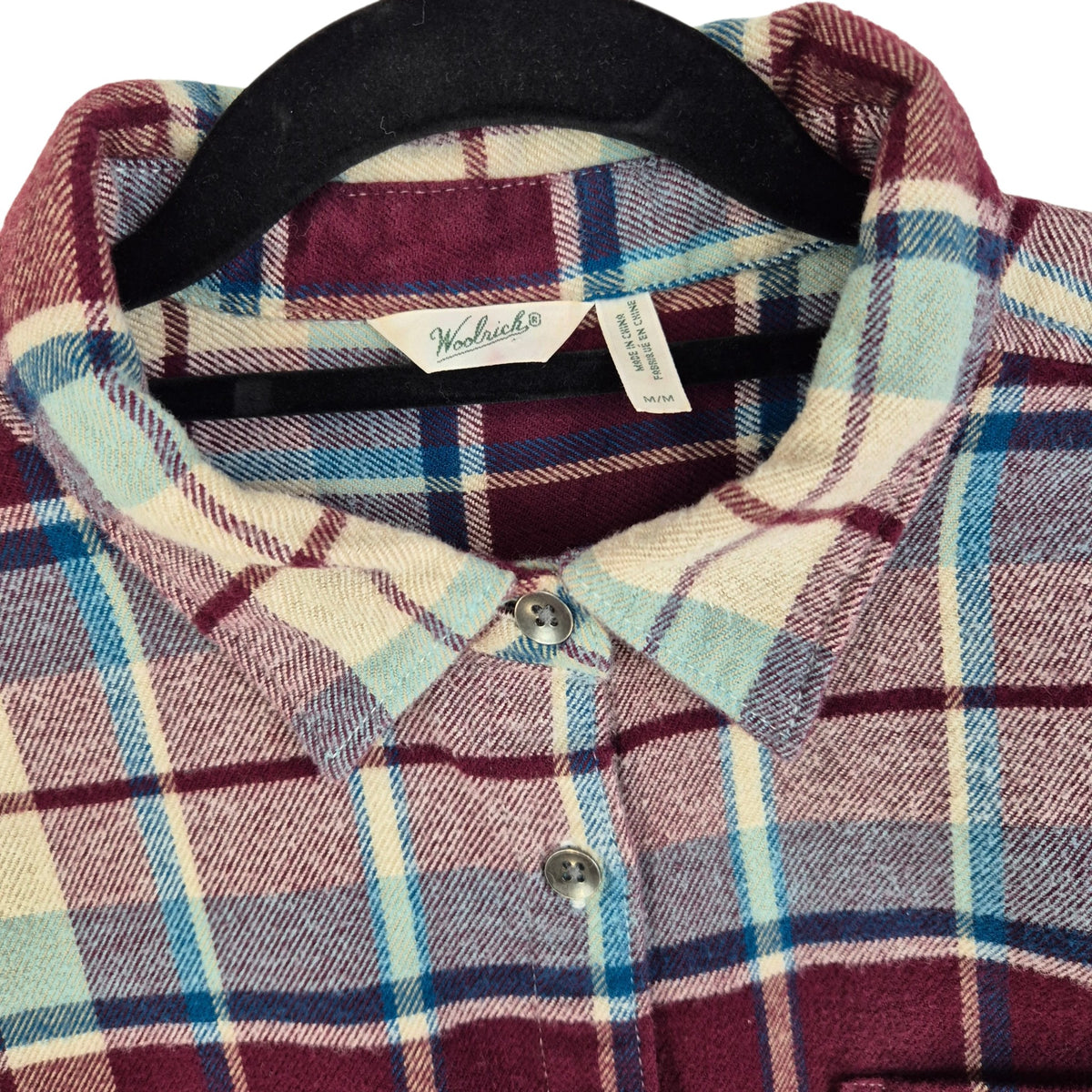 Woolrich Womens Burgundy Checkered Long Sleeve Button Shirt Size M
