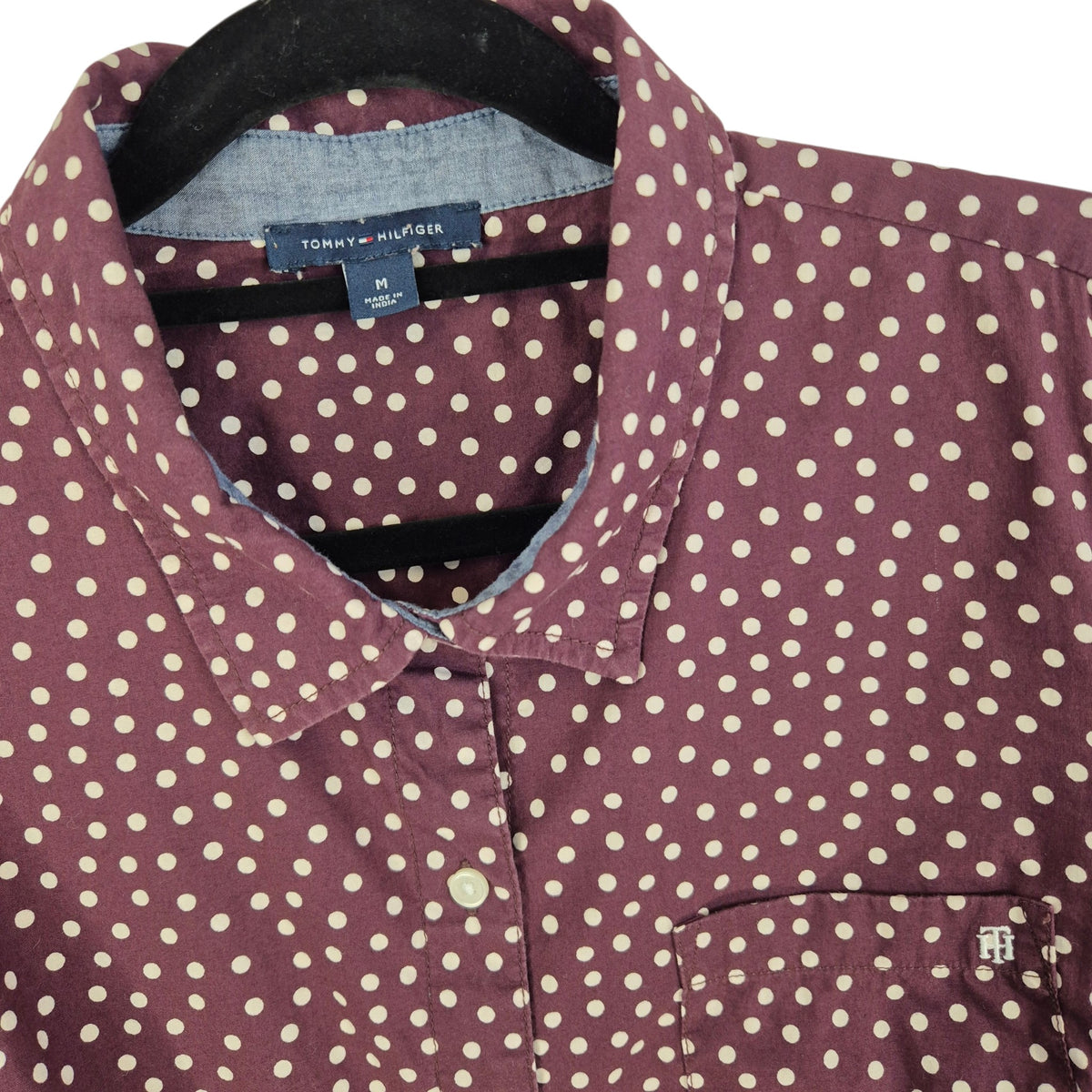 Tommy Hilfiger Womens Burgundy Spotted Dress Shirt Size M