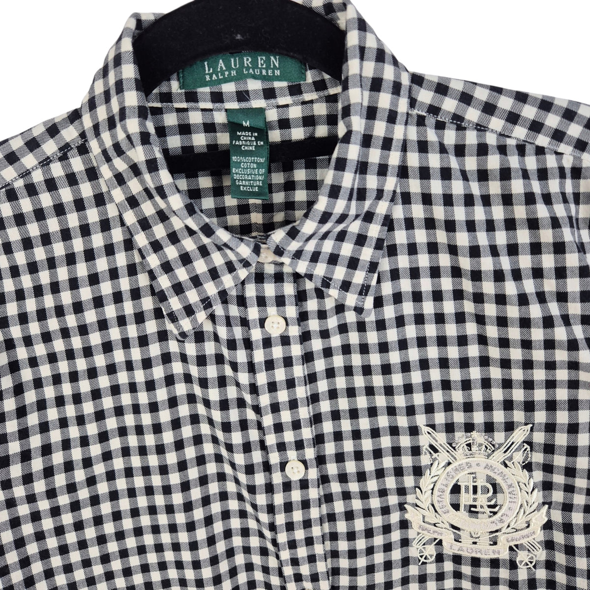Vintage Ralph Lauren Green Label Womens Black & White Dress Shirt Size M