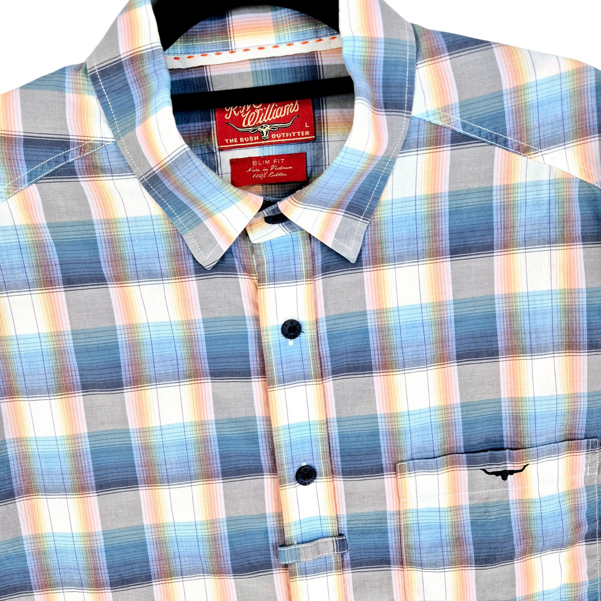RM Williams Blue Checkered Slim Fit Dress Shirt Size L