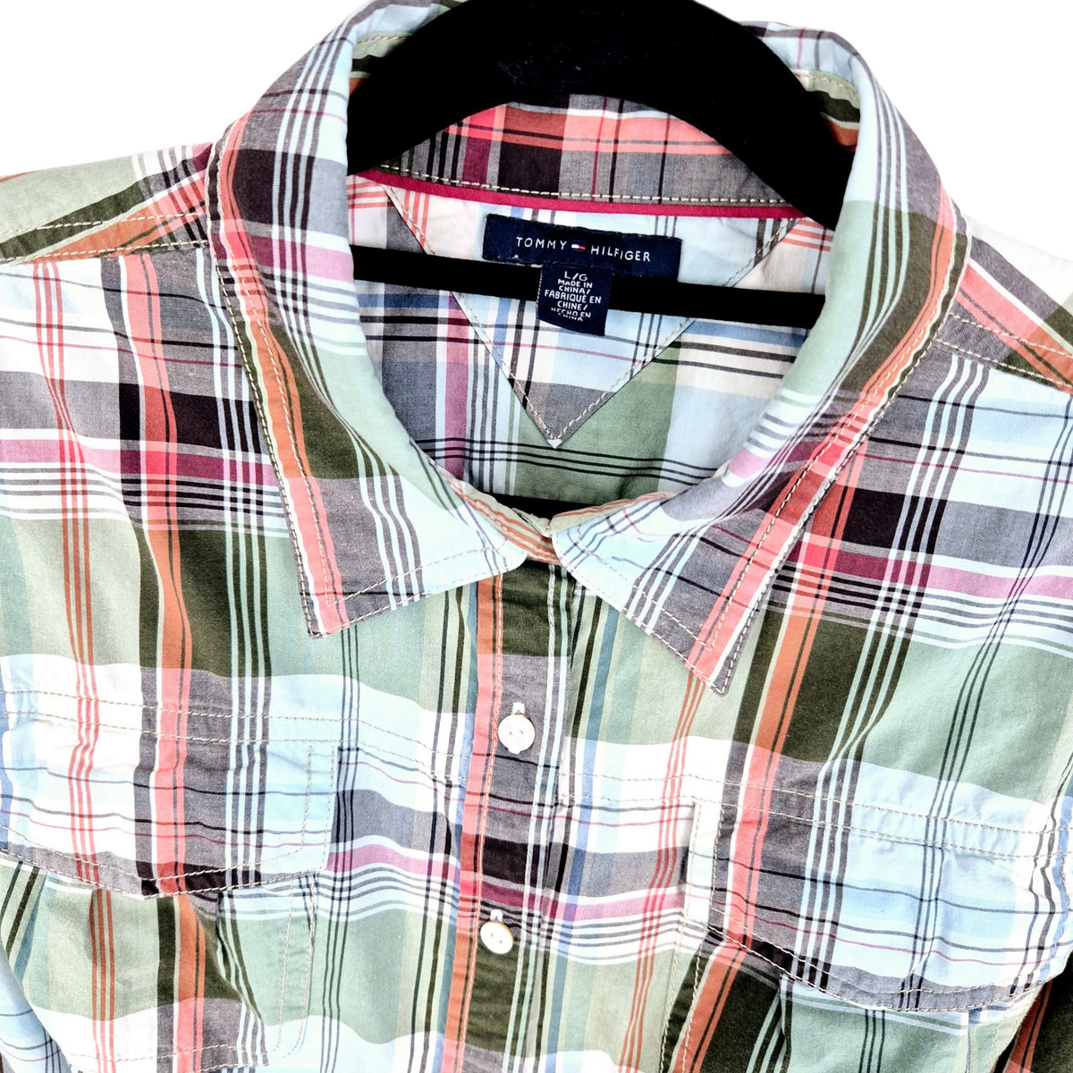 Tommy Hilfiger Womens Colorful Checkered Button Shirt Size L