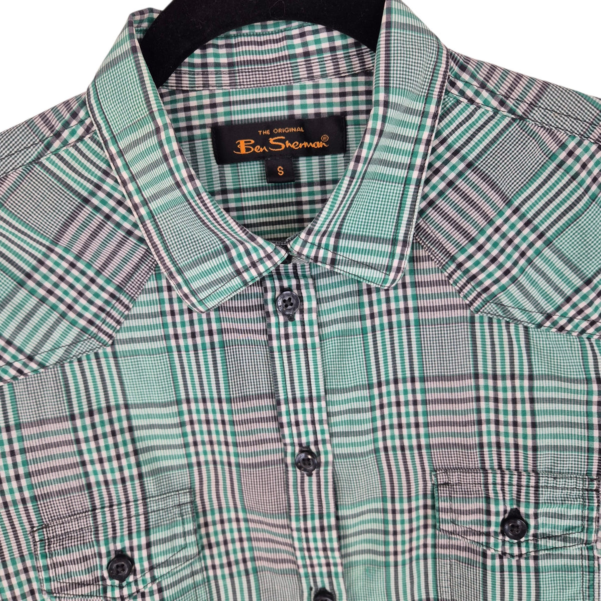 Ben Sherman Womens Green Checkered Dress Shirt Size S