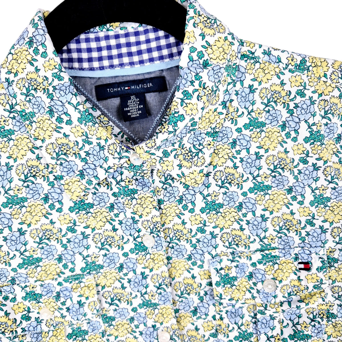 Tommy Hilfiger Womens Yellow & Green Floral Dress Shirt Size XS