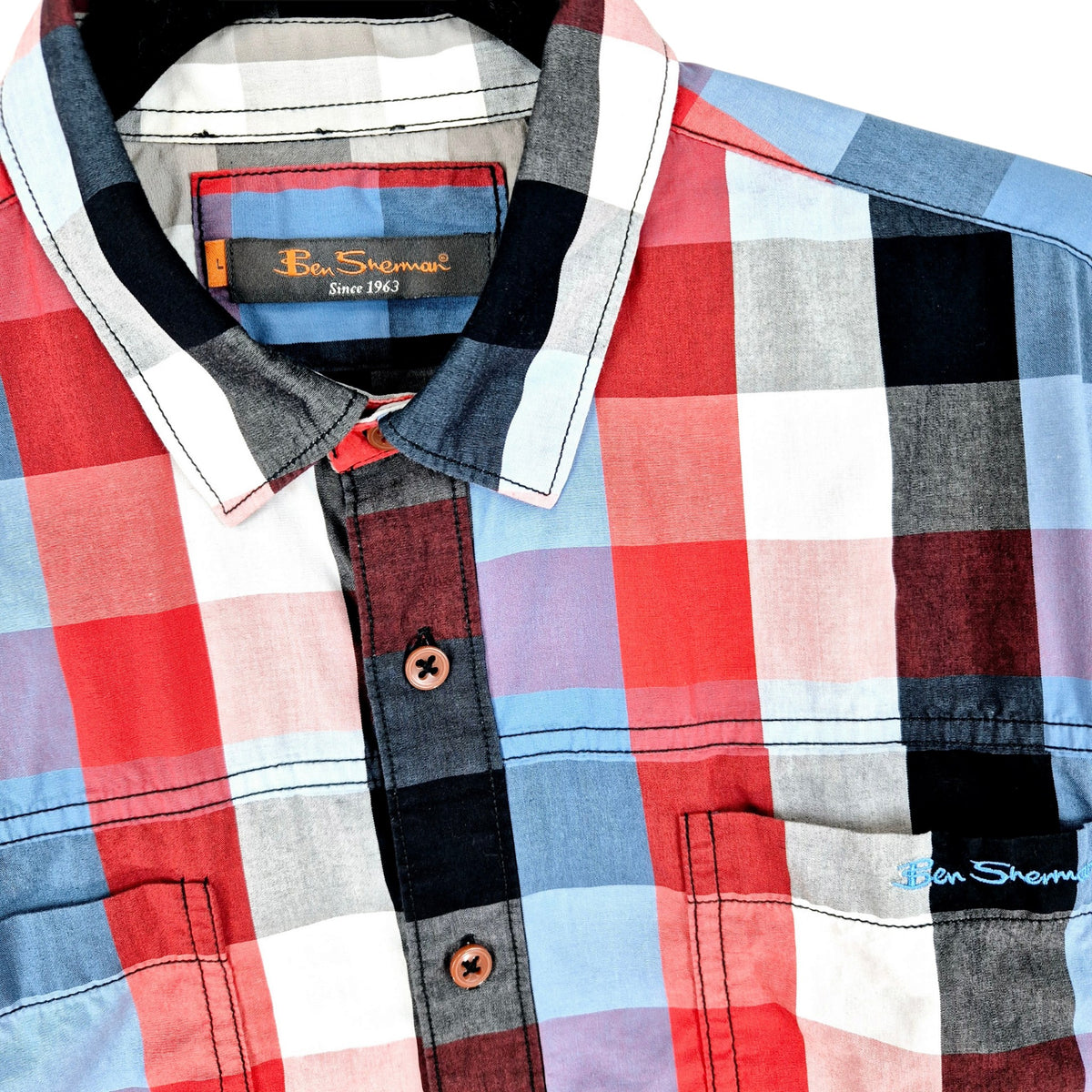 Ben Sherman Red Blue & Black Checkered Dress Shirt Size L