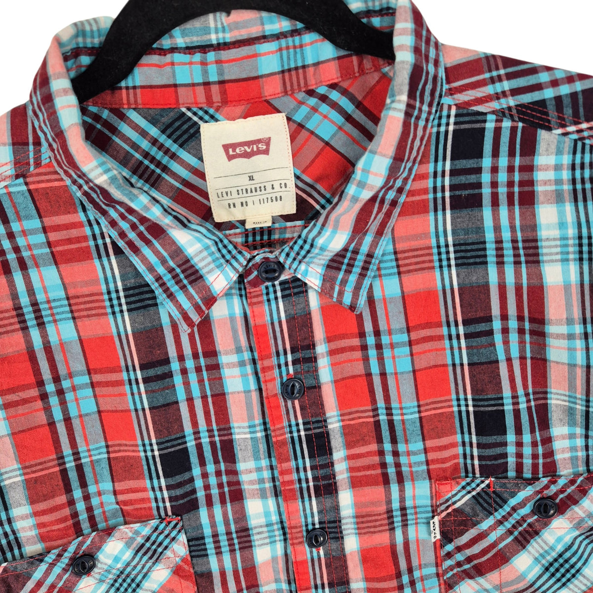 Levis Red & Blue Checkered Short Sleeve Button Shirt Size XL