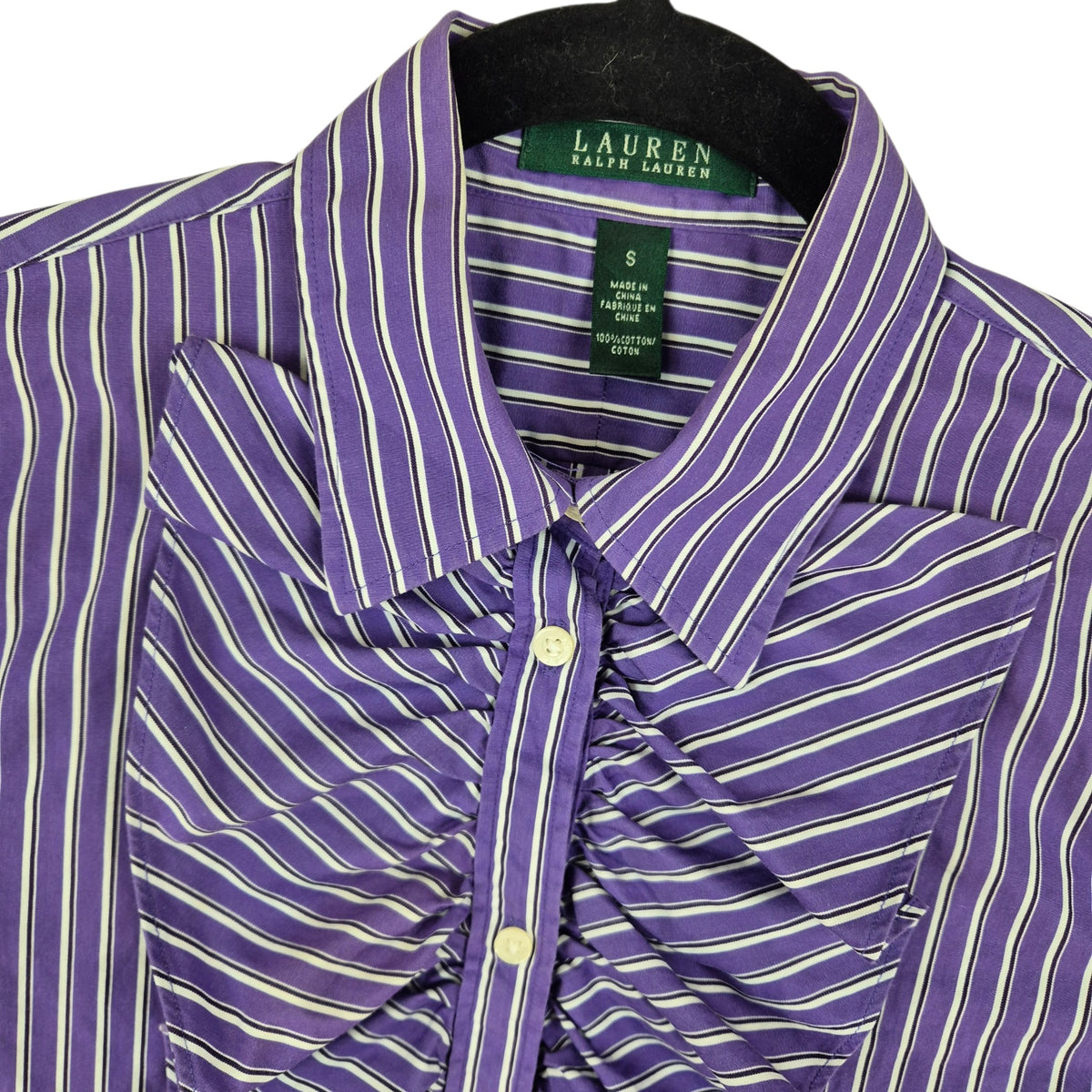 Vintage Ralph Lauren Green Label Womens Purple Frilled Dress Shirt Size S