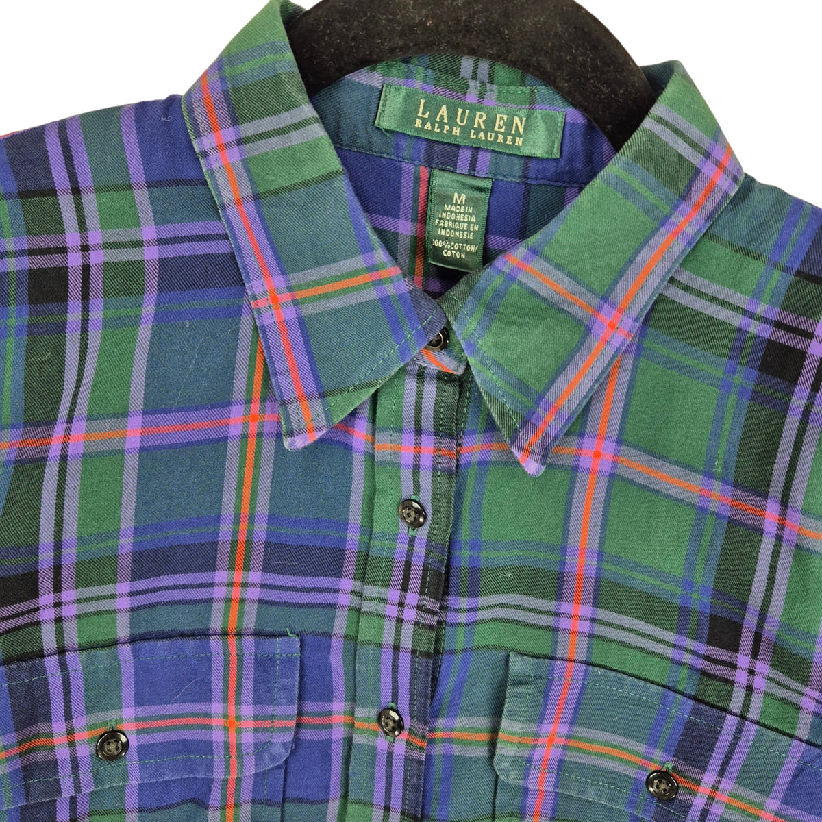 Vintage Ralph Lauren Green Label Womens Purple & Green Button Shirt Size M