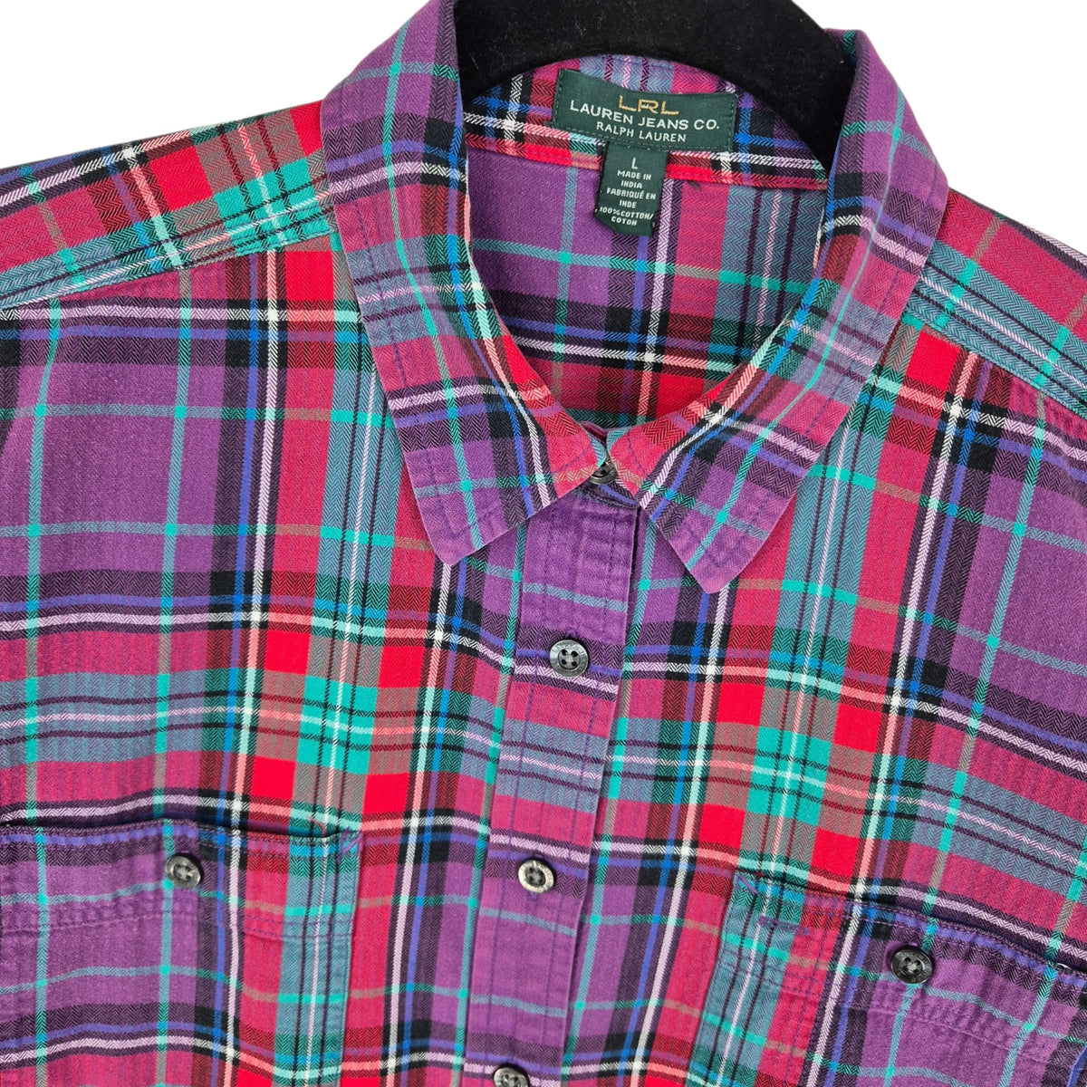 Ralph Lauren Green Label Womens Purple Checkered Button Shirt Size L