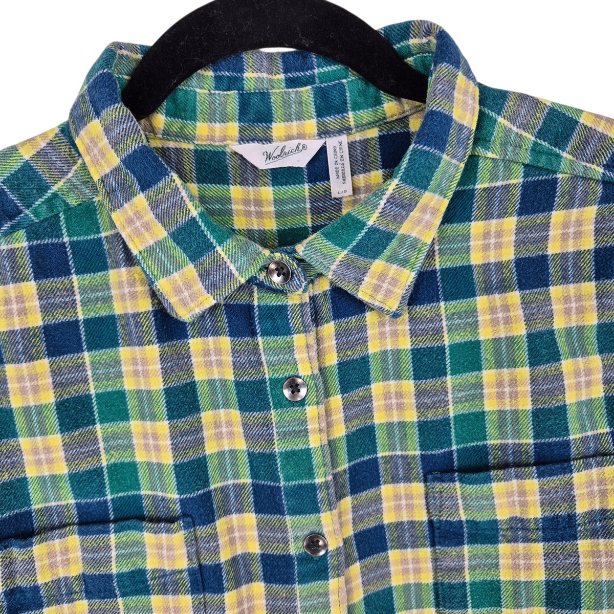 Woolrich Womens Green & Yellow Checkered Button Shirt Size L