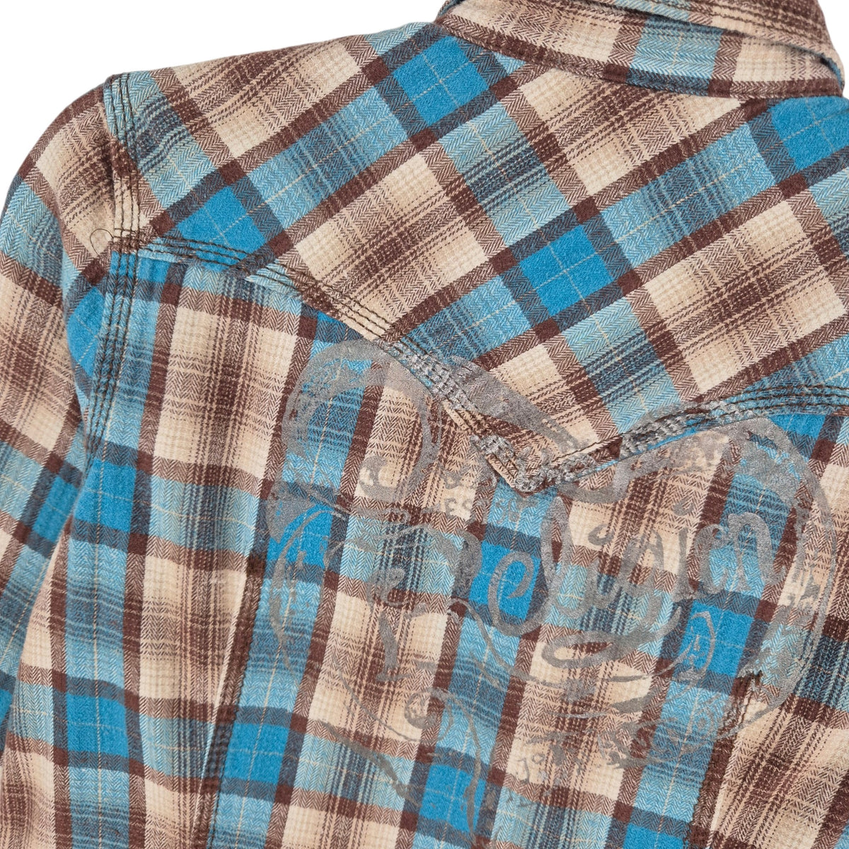 True Religion Womens Brown & Blue Checkered Cowboy Button Shirt Size S