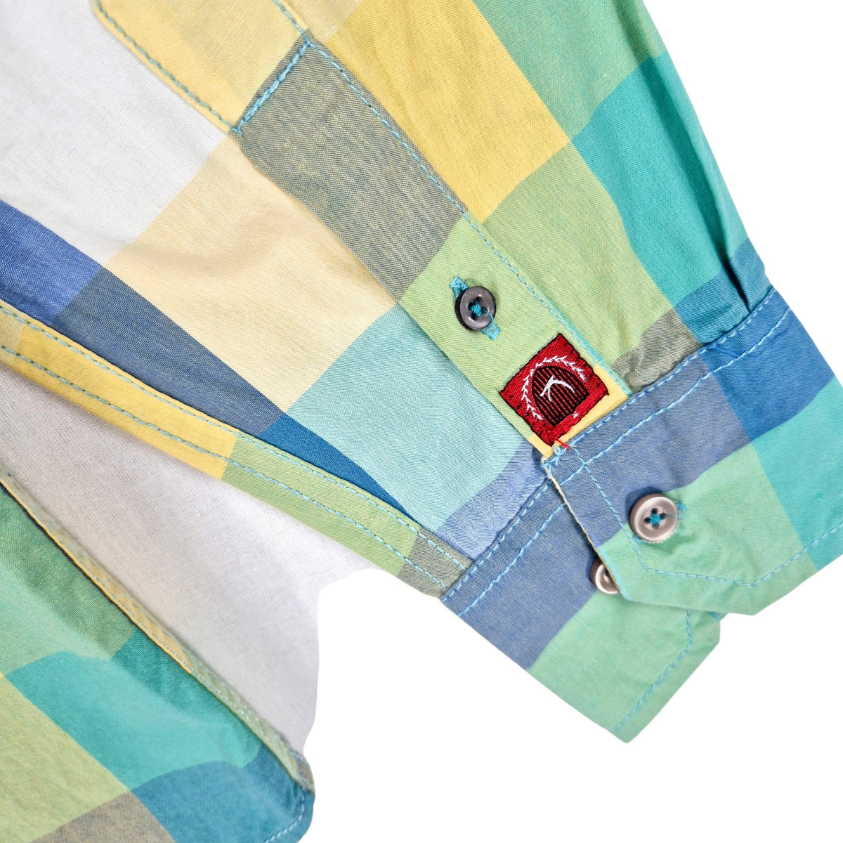 Grey Goose Vodka Green Blue & Yellow Slim Checkered Dress Shirt Size L