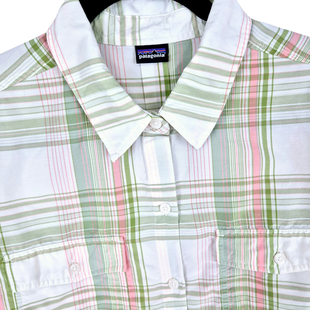 Patagonia Womens White & Green Checkered Button Shirt Size XL