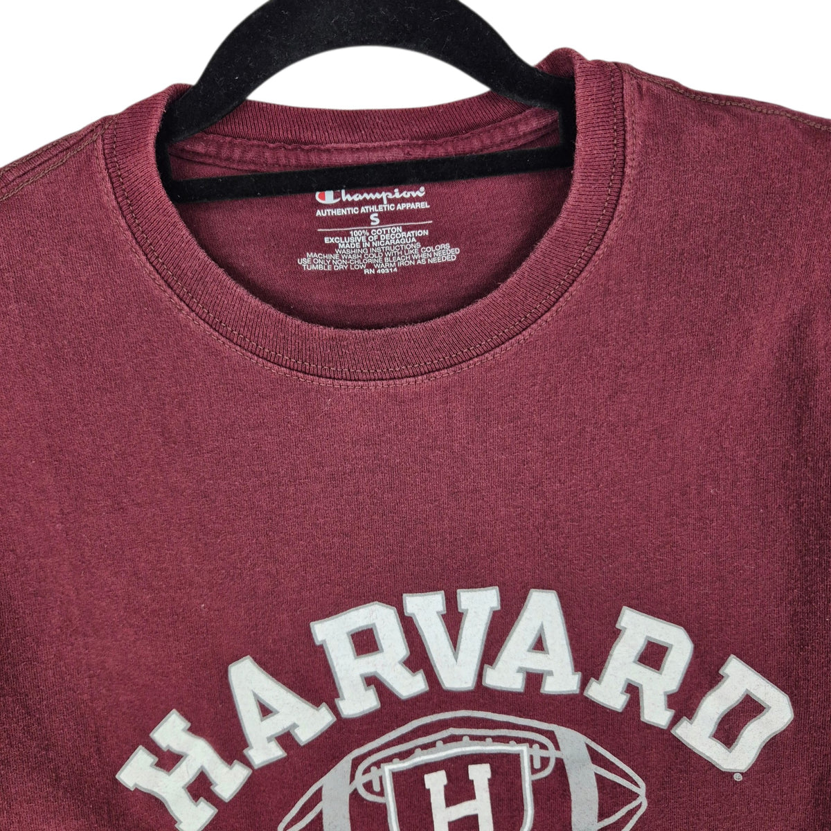 Champion Harvard Football Burgundy Tee Shirt Size S