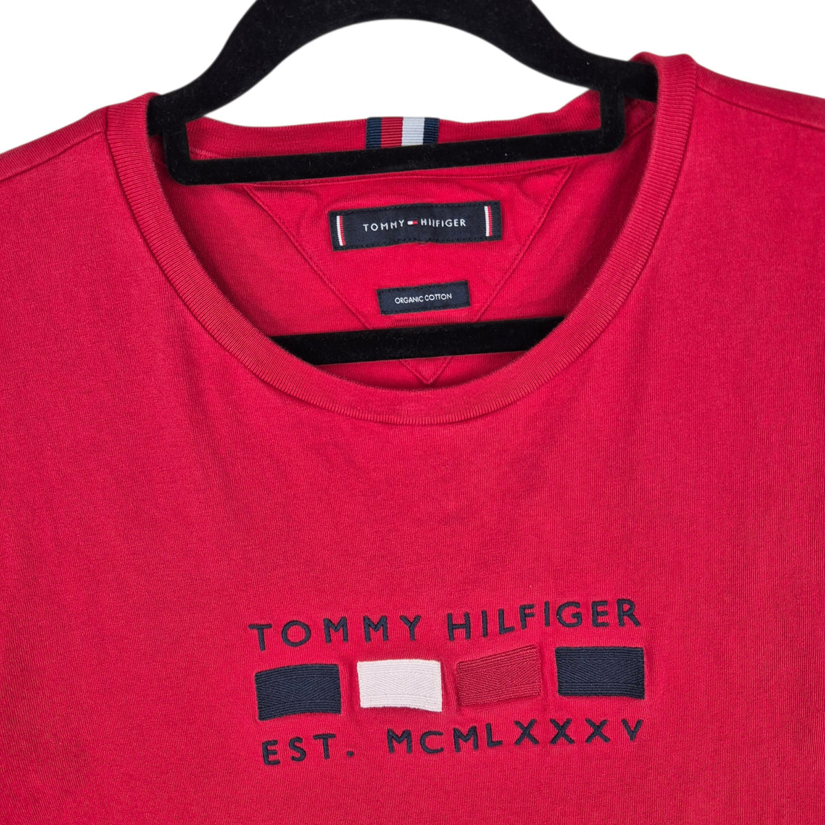 Tommy Hilfiger Red Embroidered Organic Cotton Tee Shirt Size L