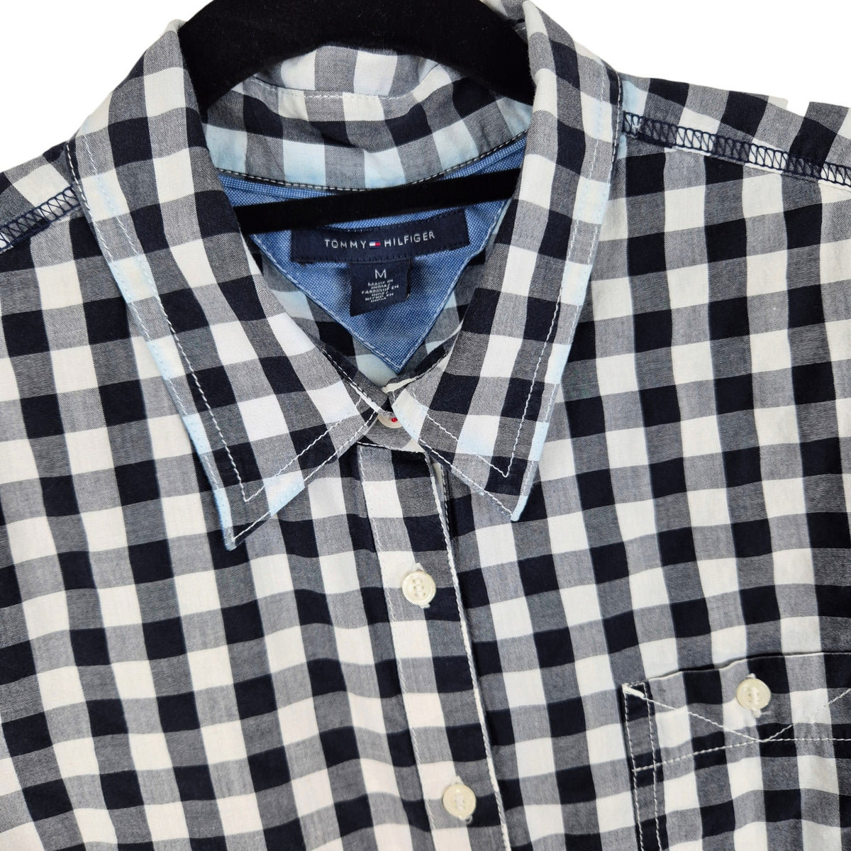 Tommy Hilfiger Womens Black & White Checkered Button Shirt Size M