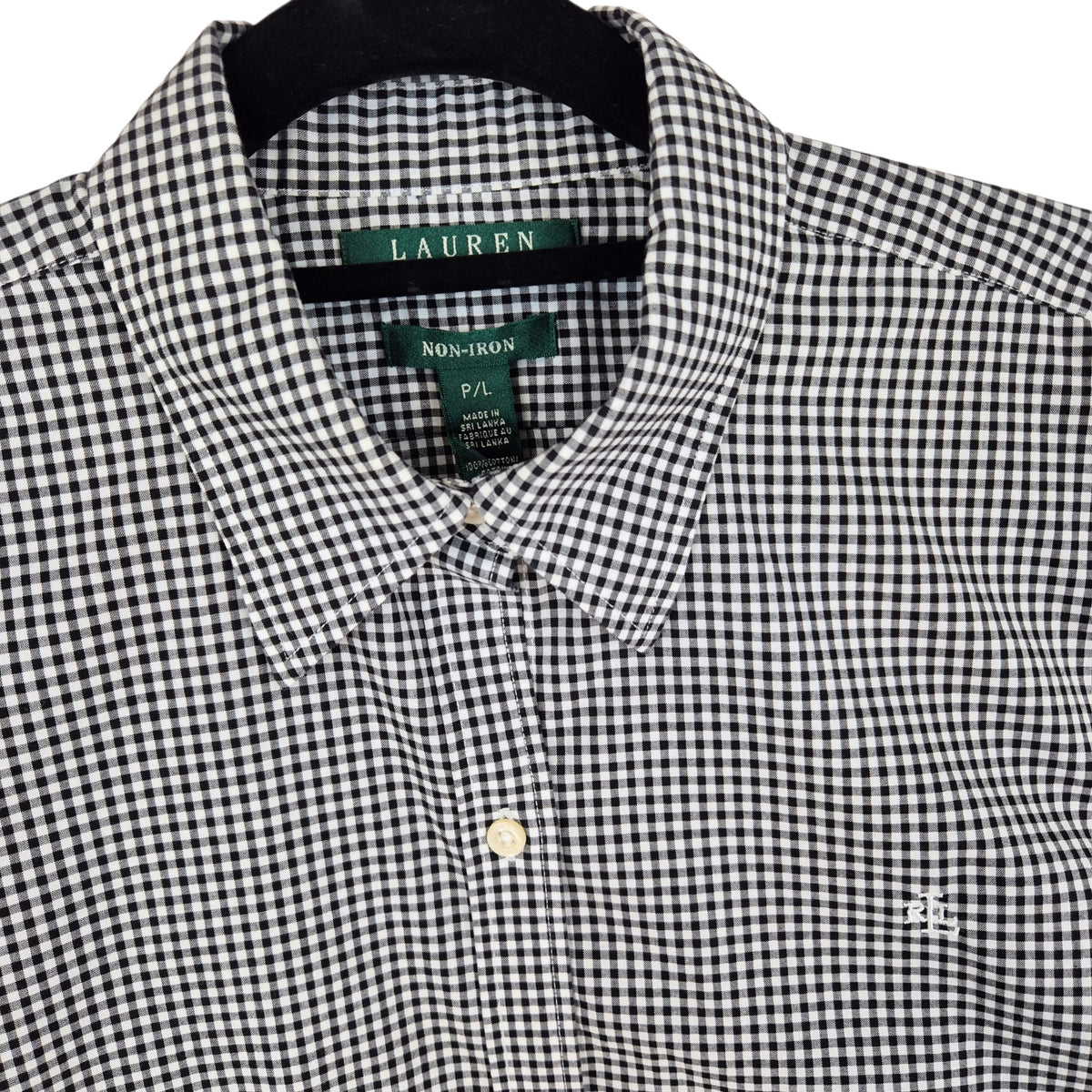 Vintage Ralph Lauren Green Label Womens Black Checkered Button Shirt Size L
