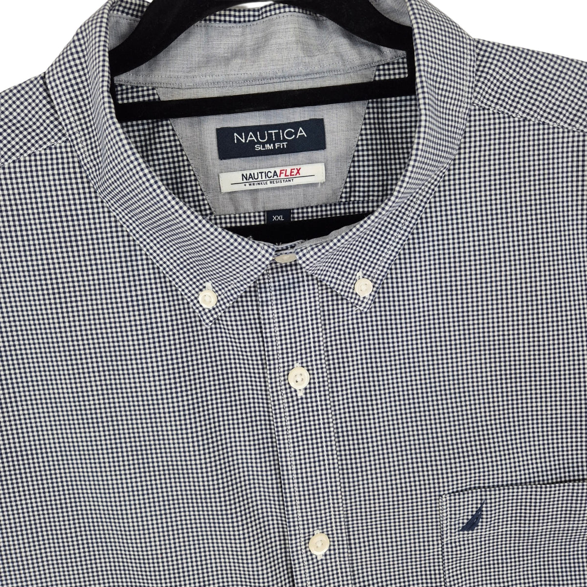 Nautica Dark Blue Slim Fit Checkered Dress Shirt Size 2XL