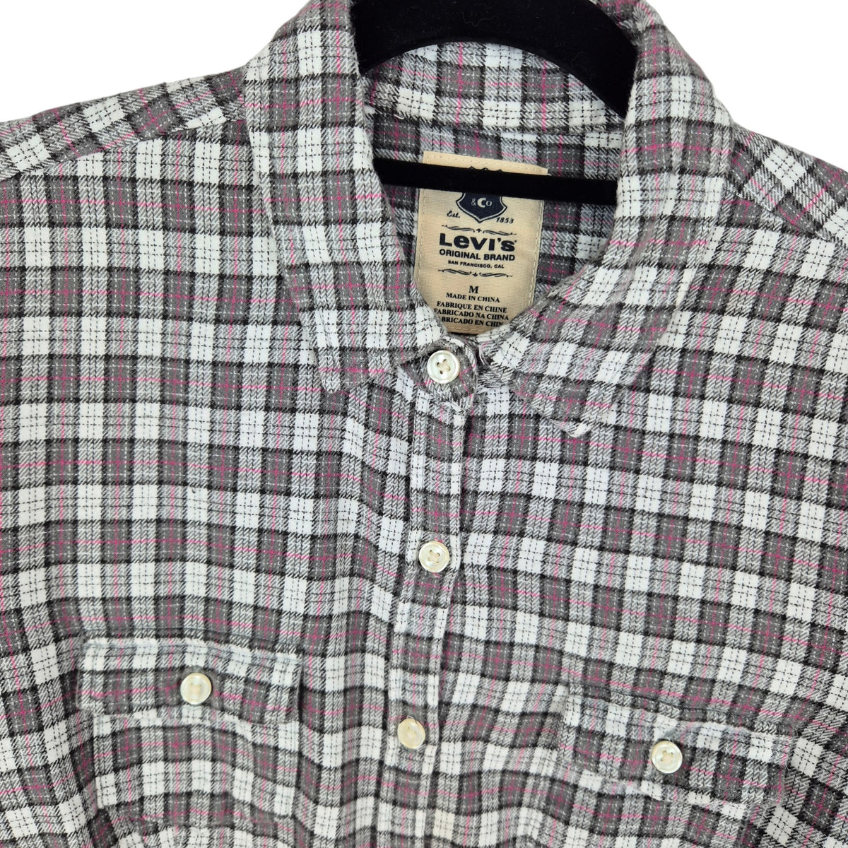Levis Womens Grey Checkered Flannel Button Shirt Size M