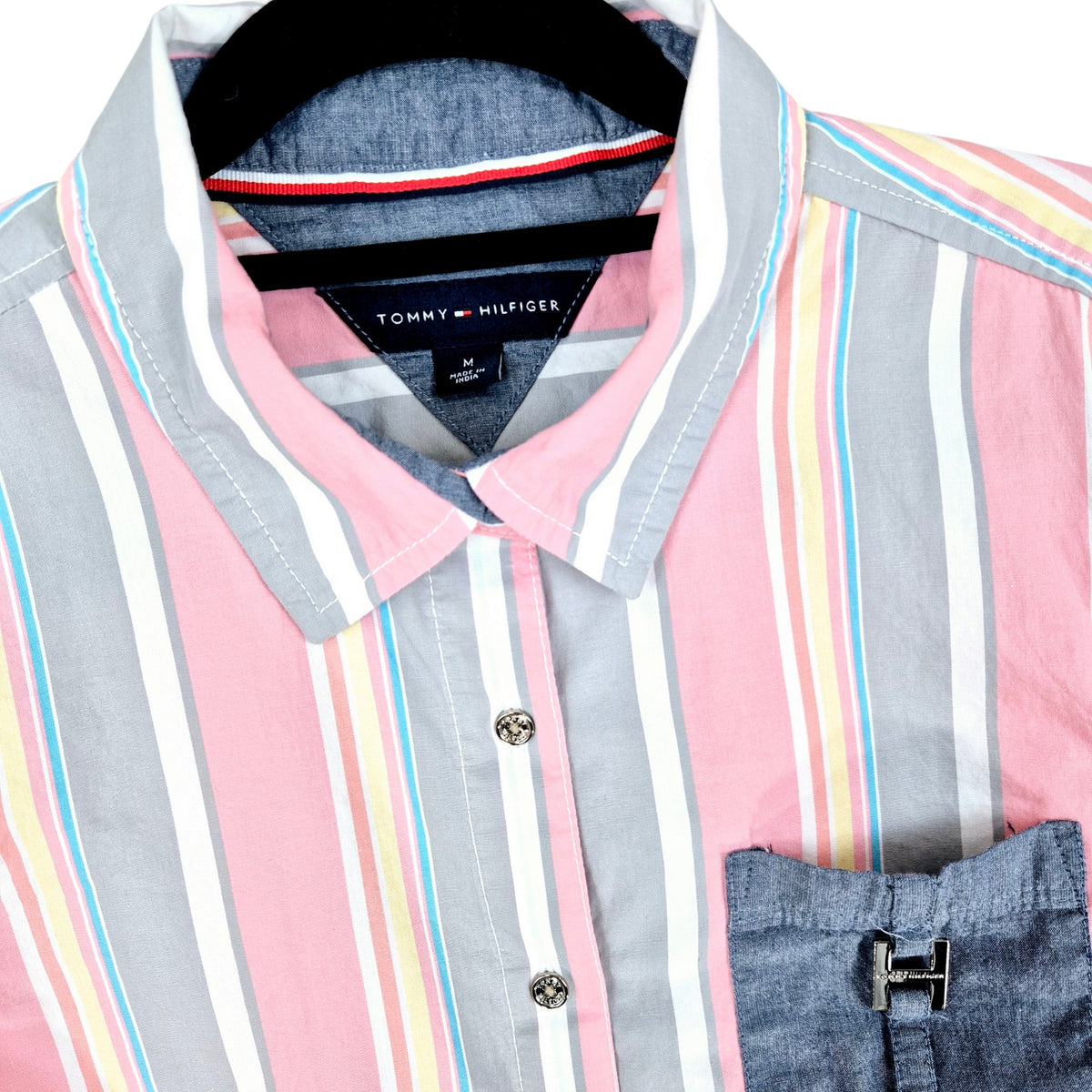 Tommy Hilfiger Womens Grey & Pink Striped Dress Shirt Size M