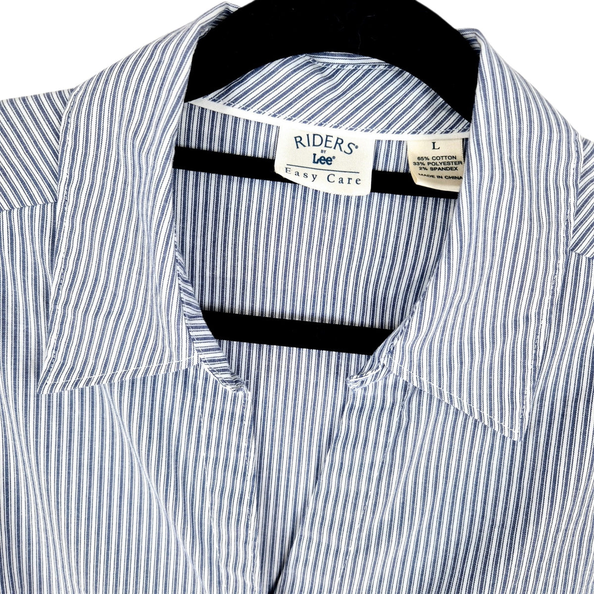 Lee Riders Womens Blue Striped Easy Care Button Shirt Size L