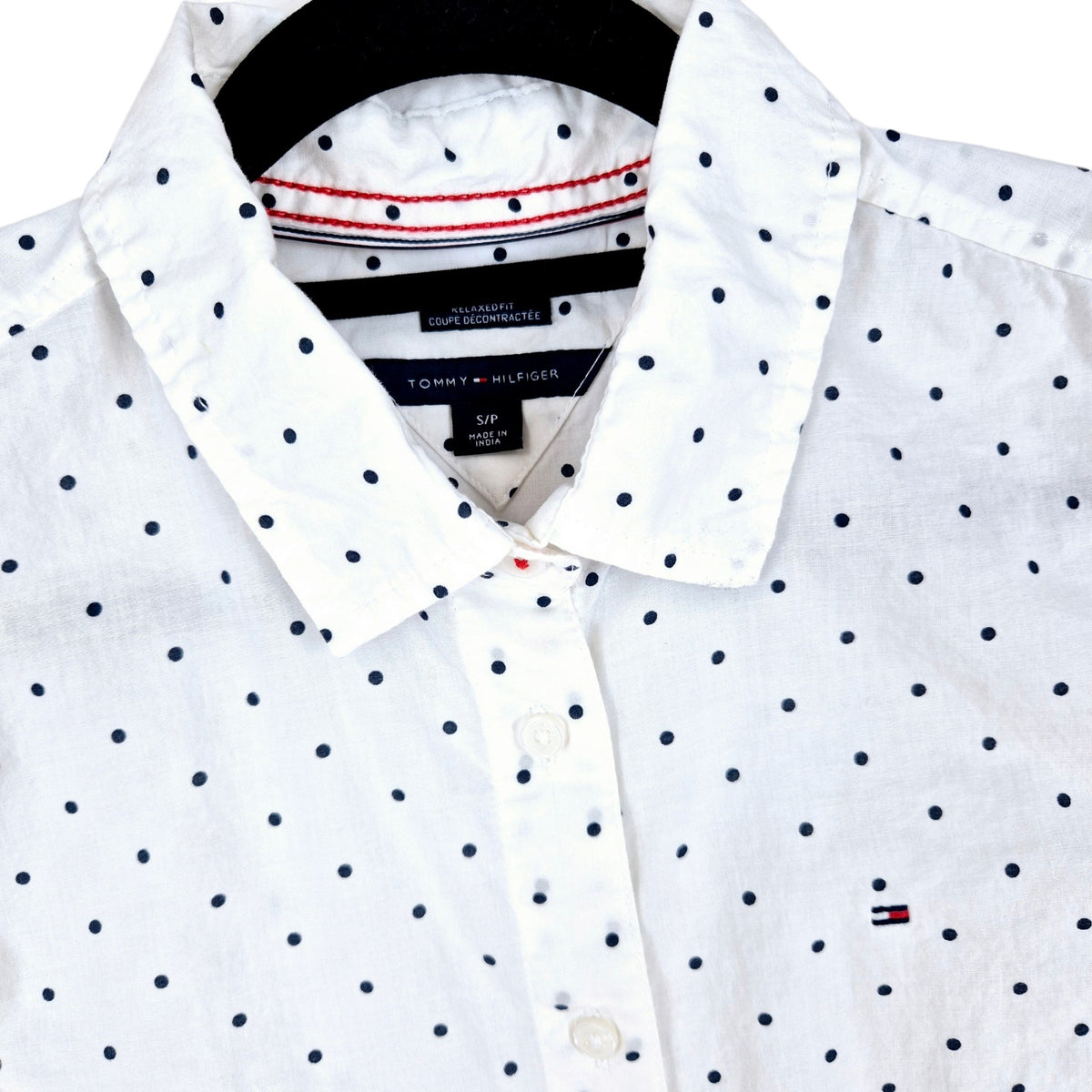 Tommy Hilfiger Womens White Spotted Dress Shirt Size S