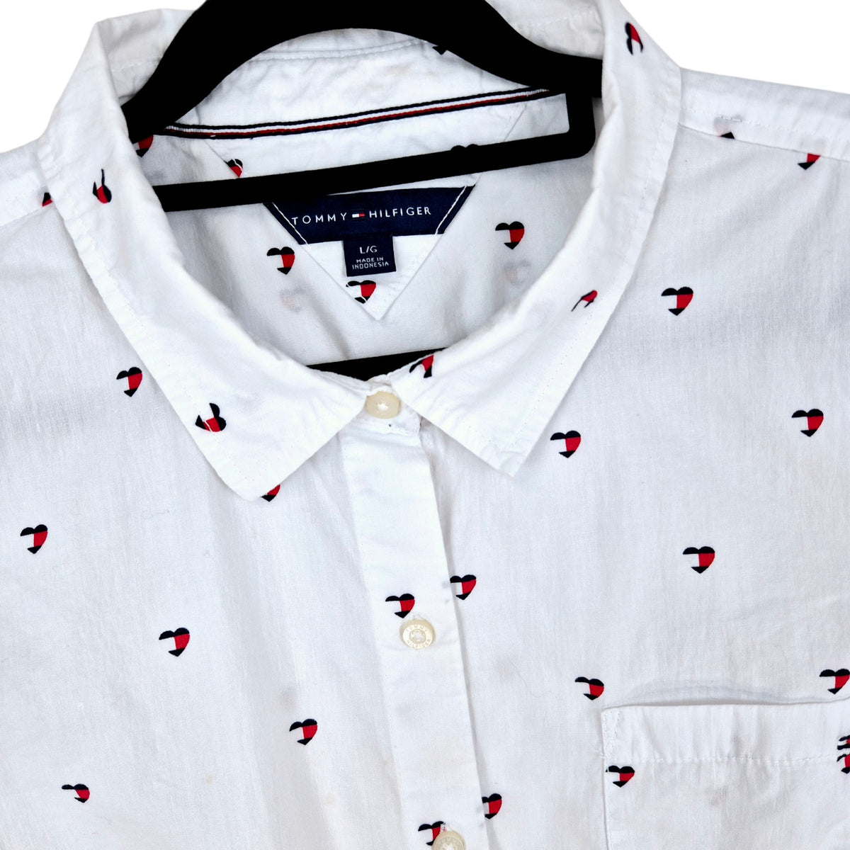 Tommy Hilfiger Womens White Button Shirt Size L