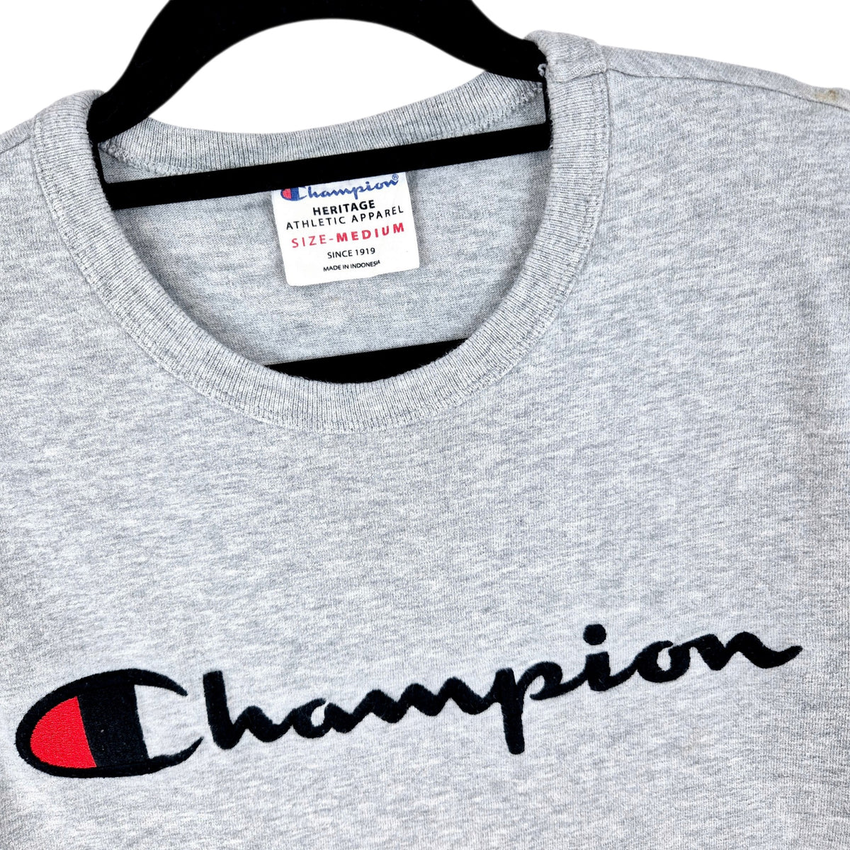 Champion Light Grey Embroidered Chest Script Tee Shirt Size M