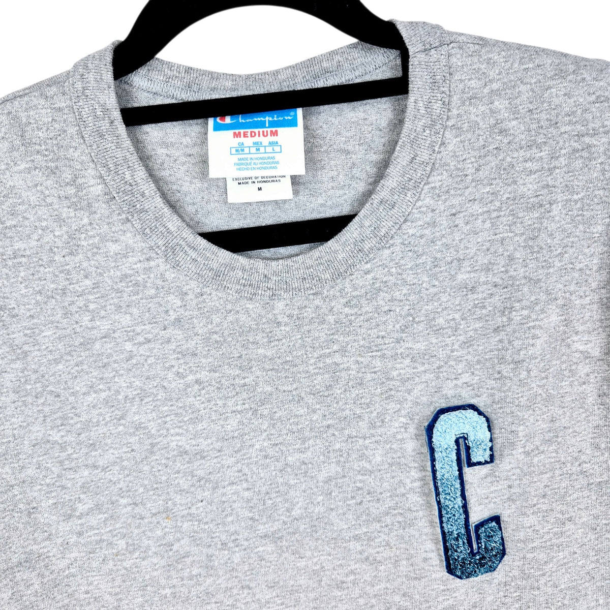 Vintage Champion Light Grey Chenille Tee Shirt Size M