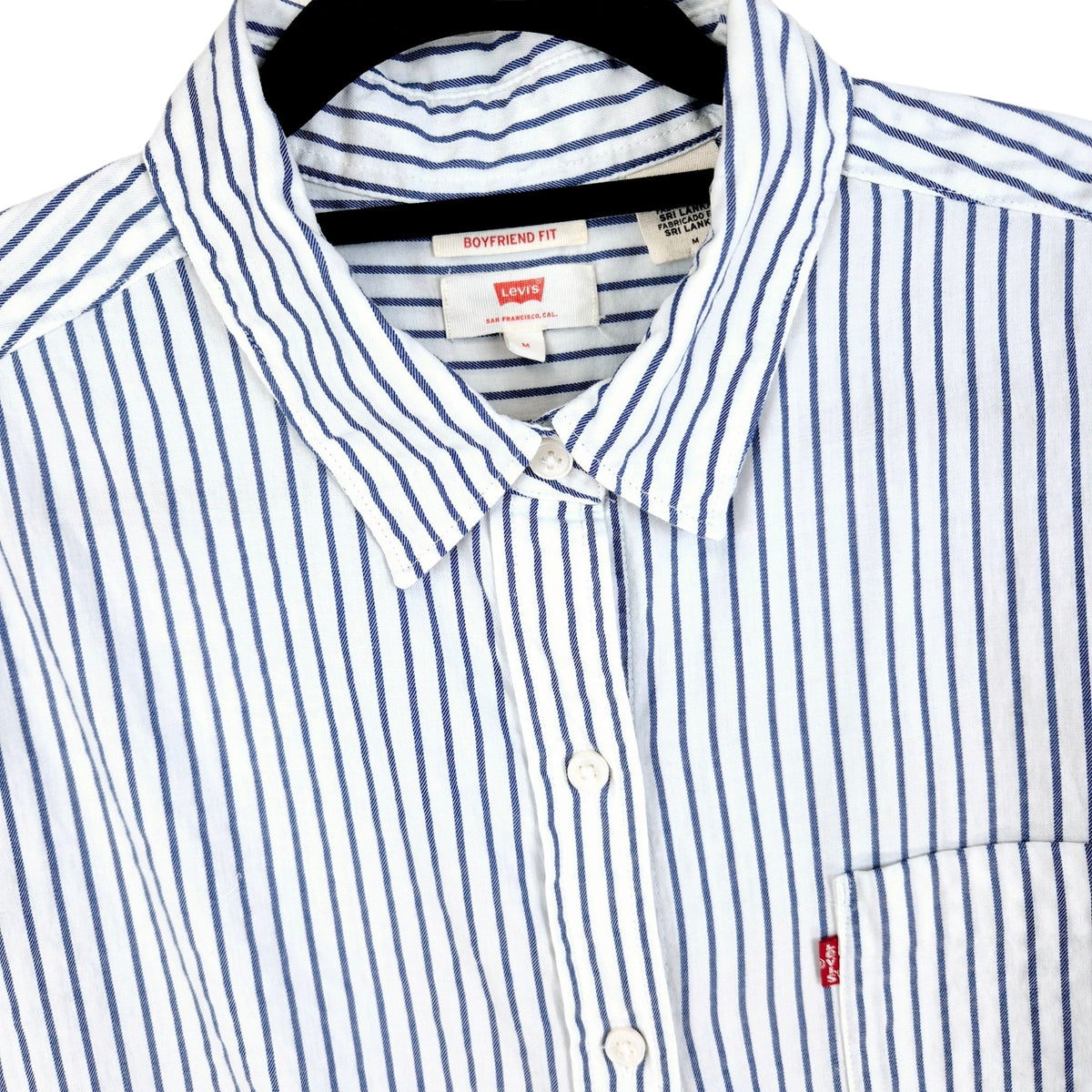 Levis Womens White & Blue Striped Boyfriend Fit Button Shirt Size M