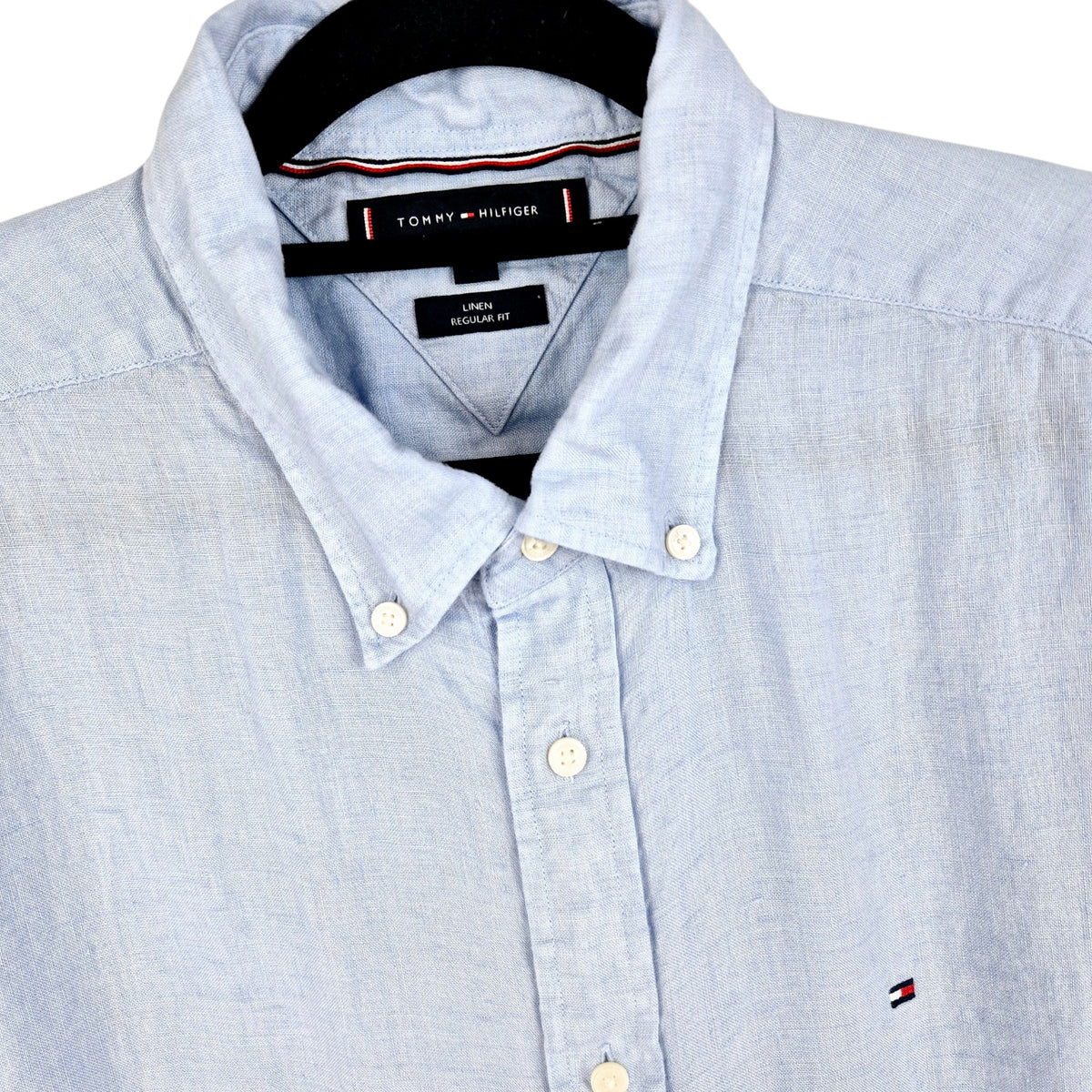Tommy Hilfiger Light Blue Linen Short Sleeve Button Shirt Size XL
