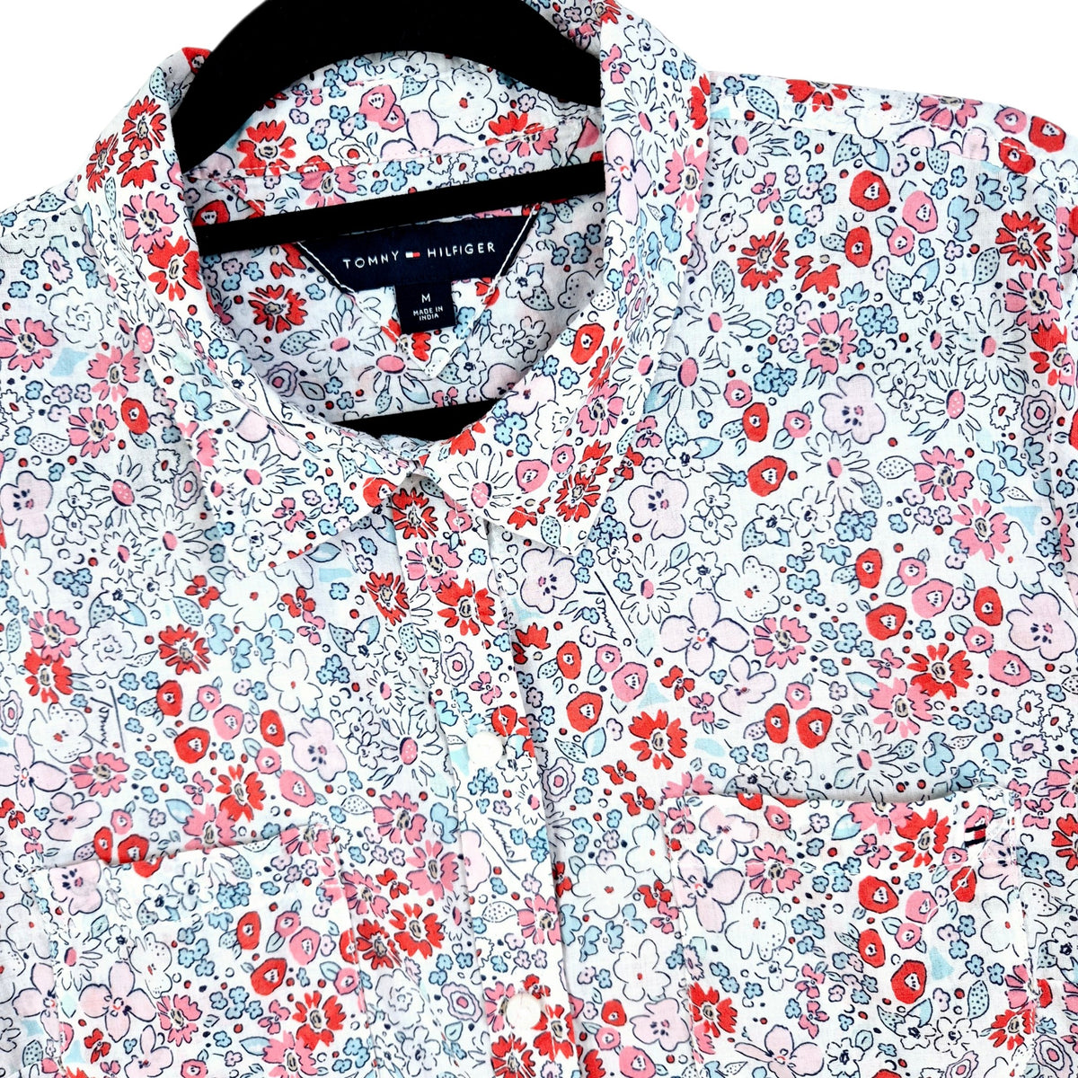 Tommy Hilfiger Womens Floral Short Sleeve Button Shirt Size M