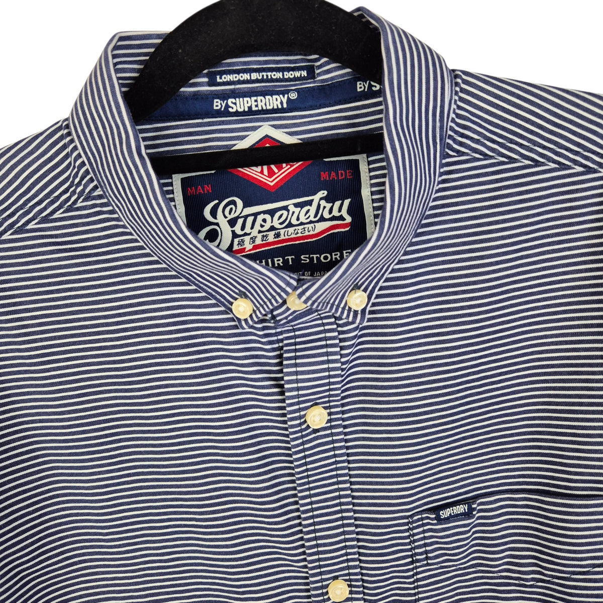 Superdry Blue Striped Short Sleeve Button Shirt Size M