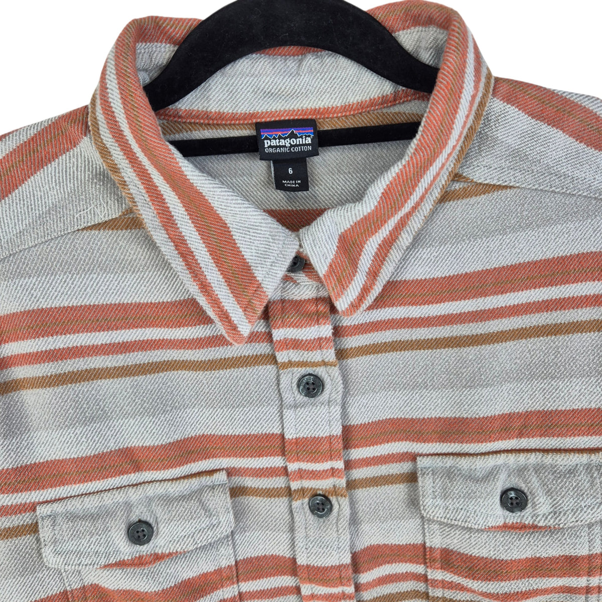 Patagonia Womens Grey & Brown Striped Flannel Button Shirt Size S