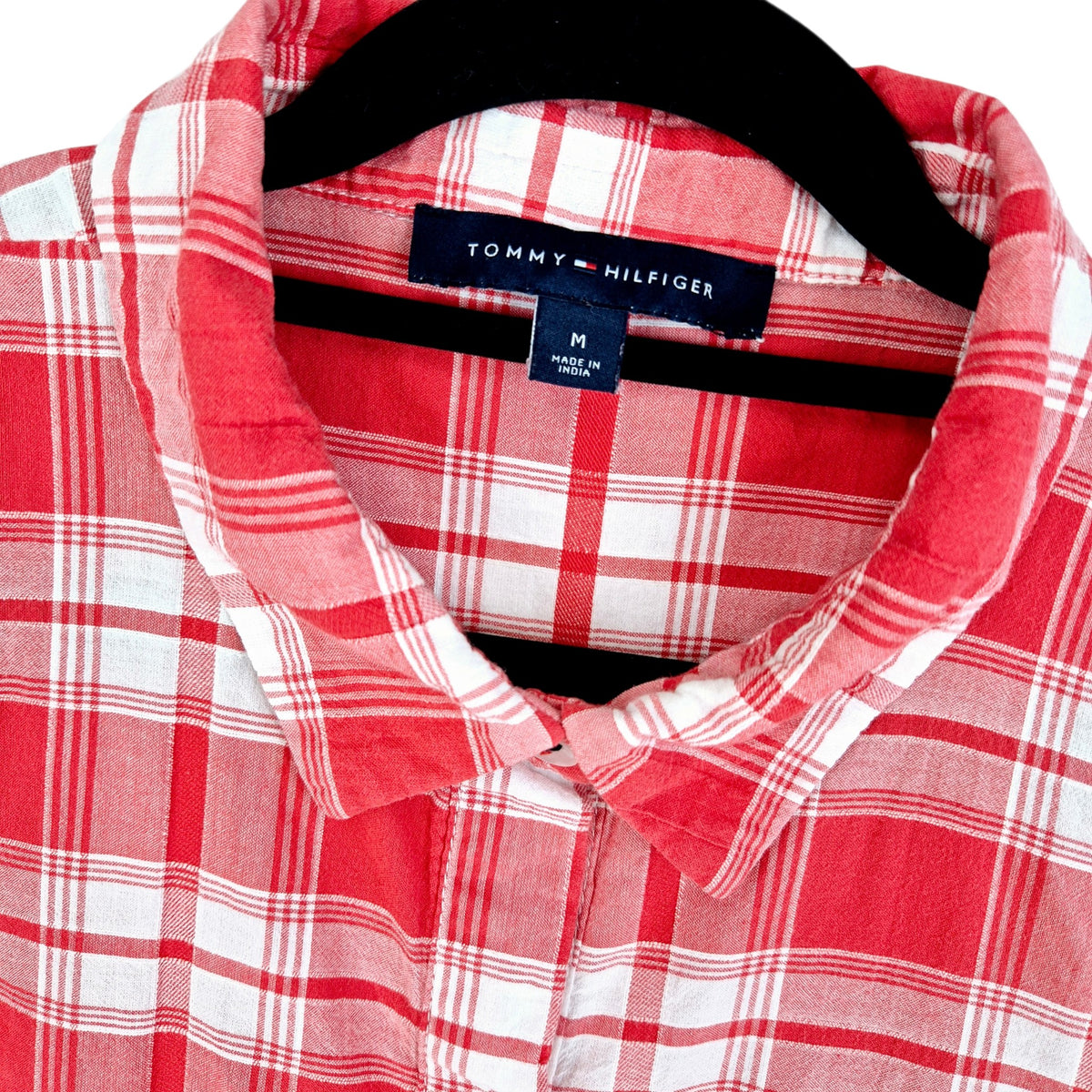 Tommy Hilfiger Womens Red Checkered Button Shirt Size M