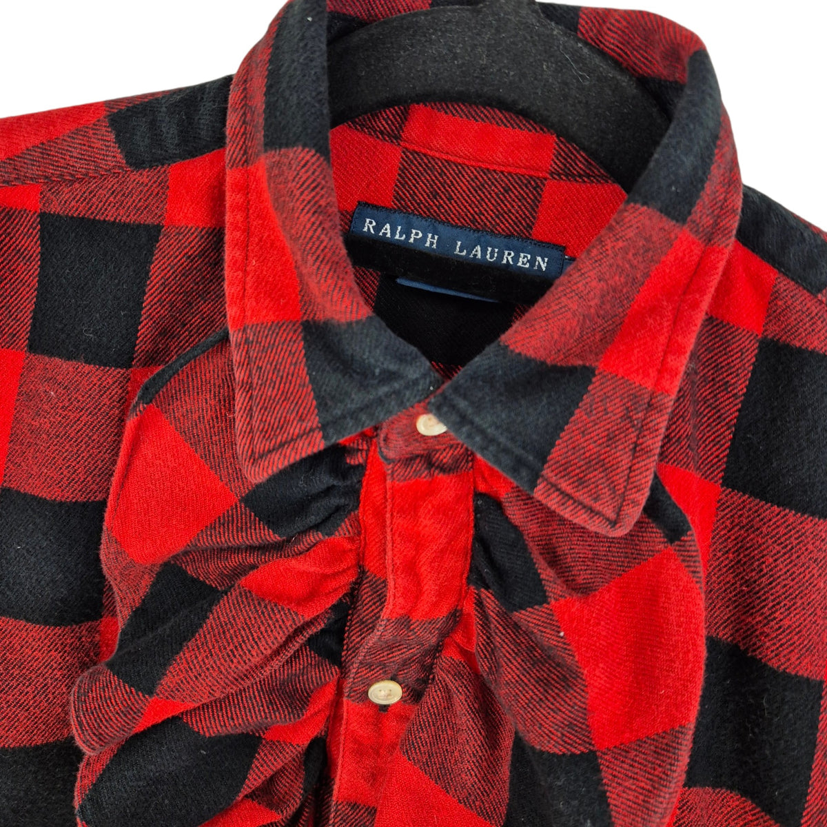Vintage Ralph Lauren 90's Womens Red & Black Frilled Button Shirt Size S