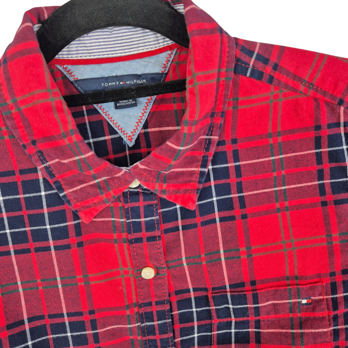 Tommy Hilfiger Womens Red Checkered Dress Shirt Size L