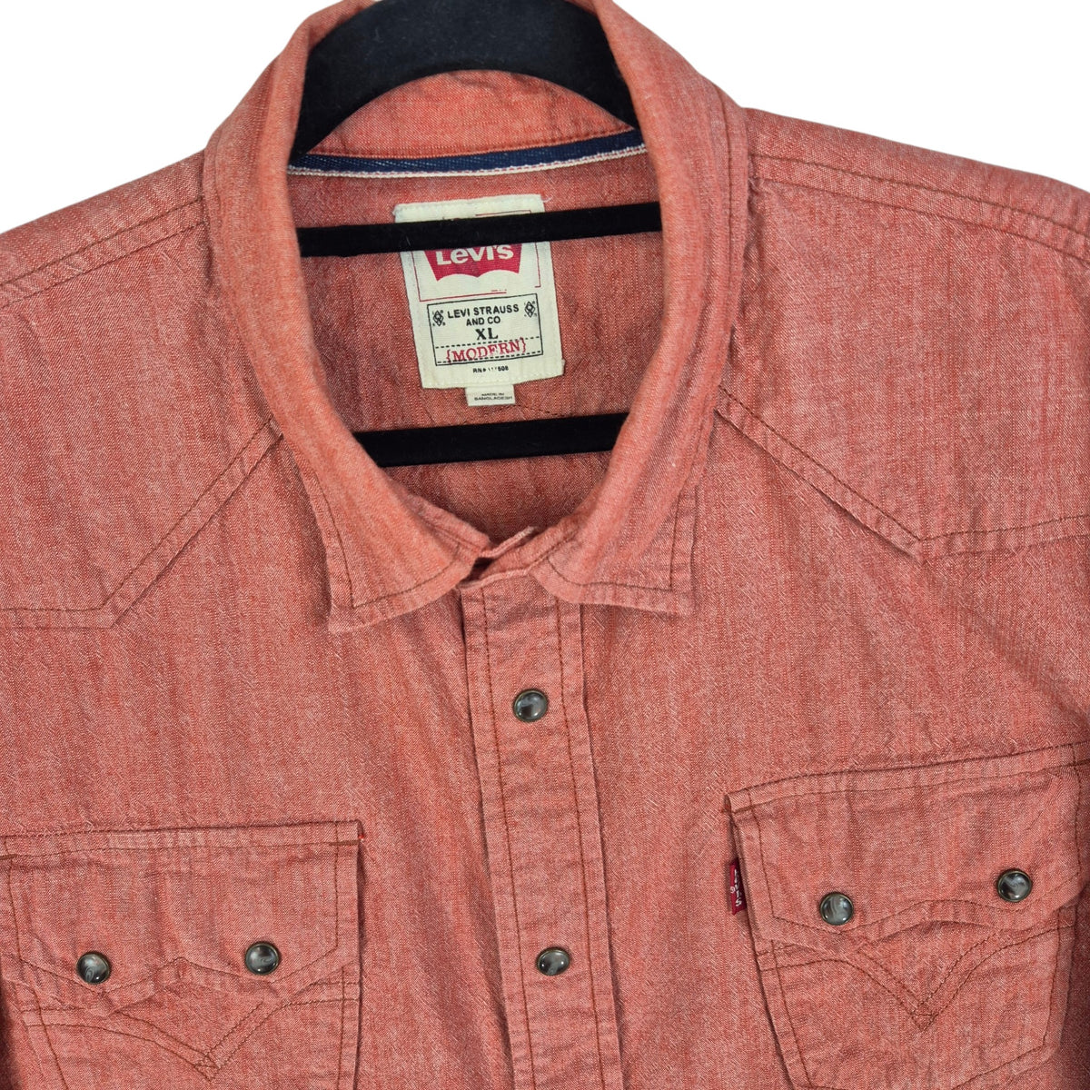 Levis Orange Cowboy Button Denim Shirt Size XL