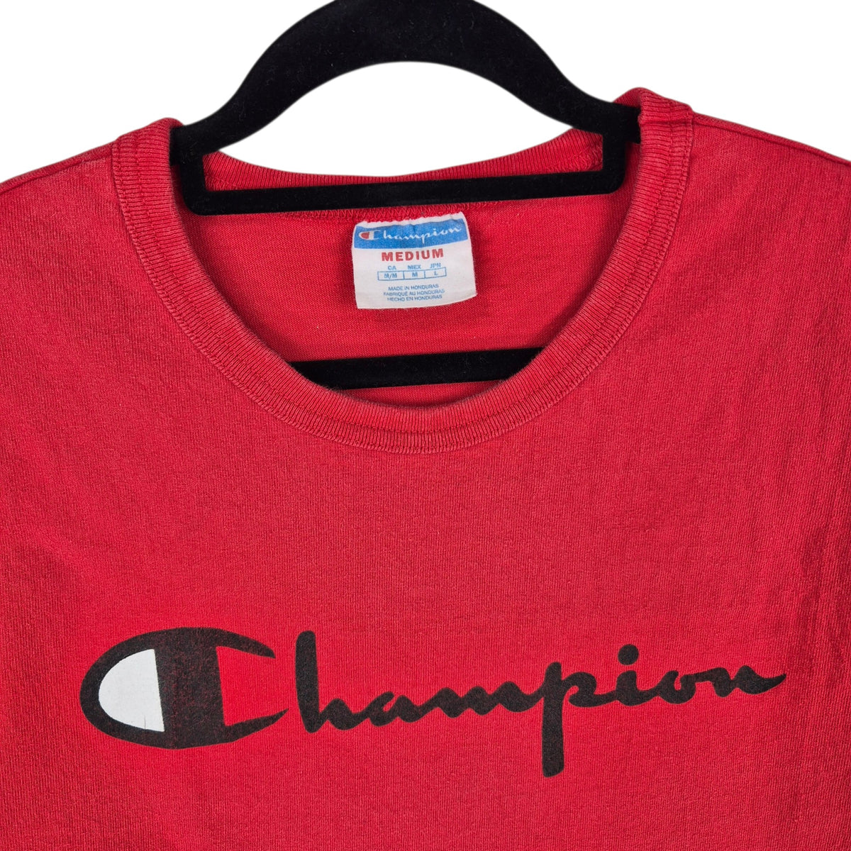 Vintage Champion Red Chest Script Tee Shirt Size M