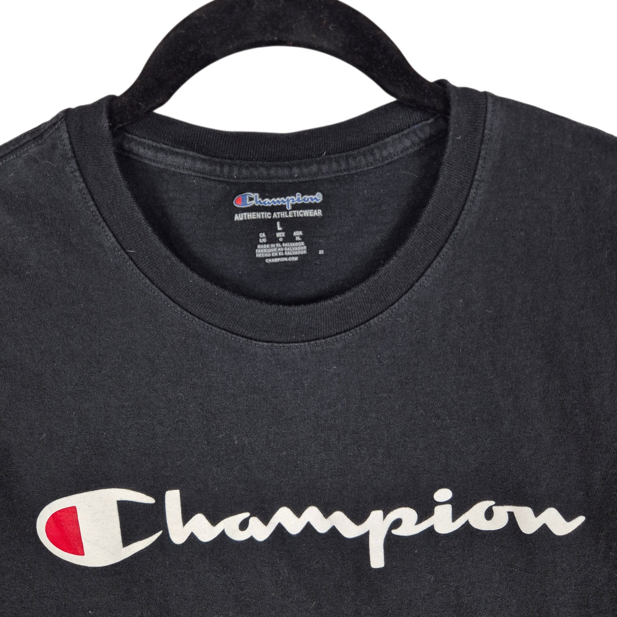 Champion Black Chest Script Tee Shirt Size L