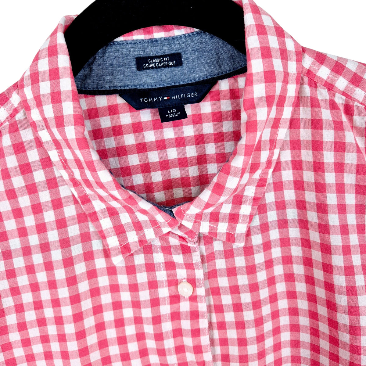 Tommy Hilfiger Womens Pink Checkered Dress Shirt Size L