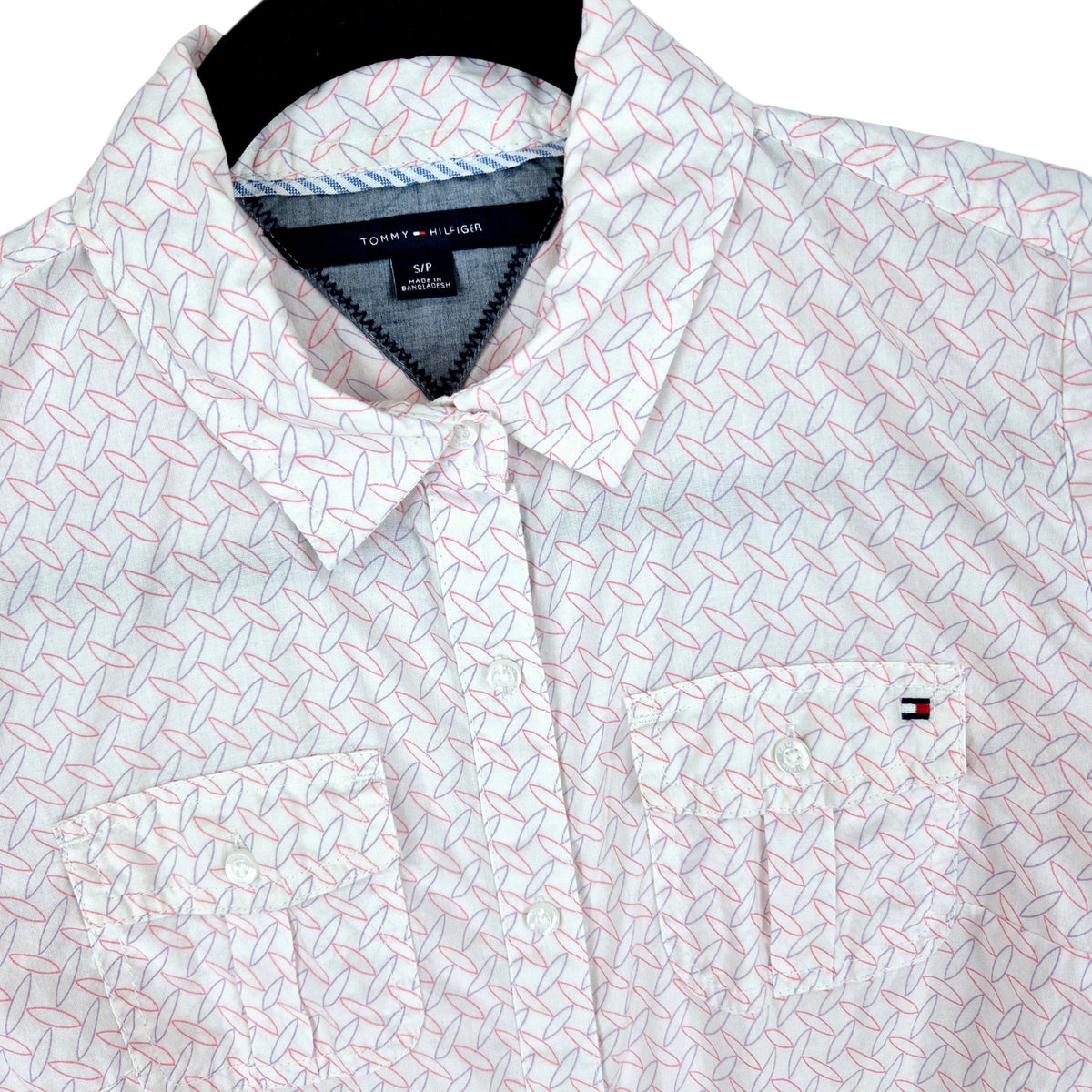 Tommy Hilfiger Womens White & Pink Button Shirt Size S