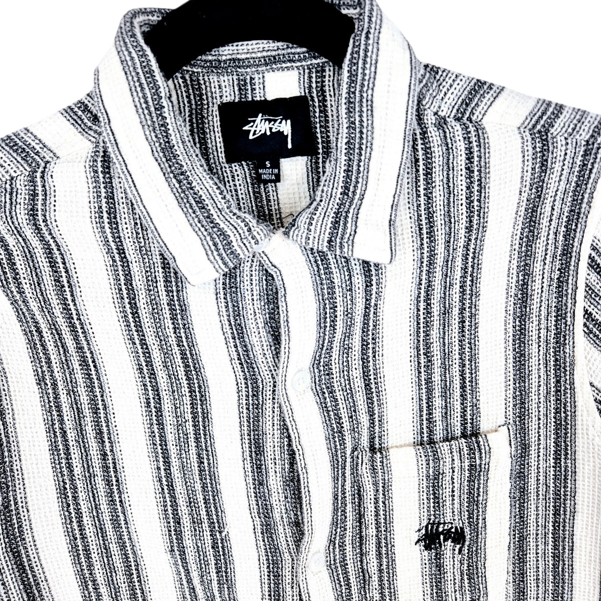 Stussy Black & White Striped Slim Short Sleeve Button Shirt Size S