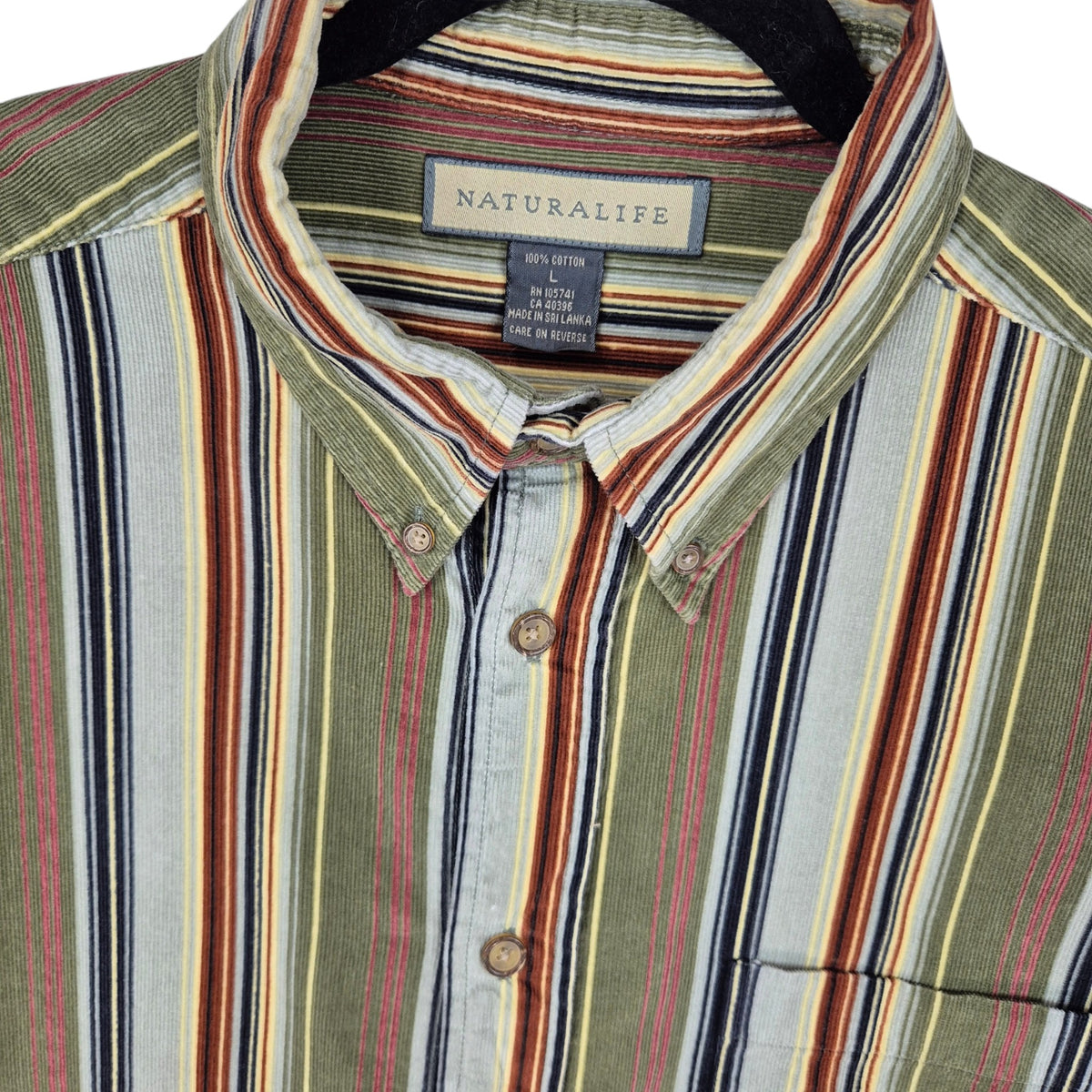 Naturalife Green Striped Corduroy Button Shirt Size L