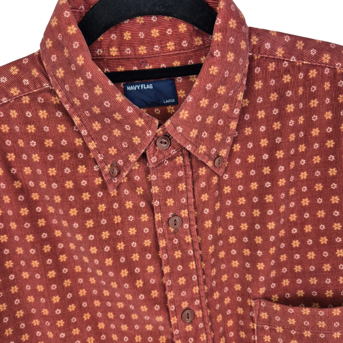 Navy Flag Clay Brown Corduroy Button Shirt Size L