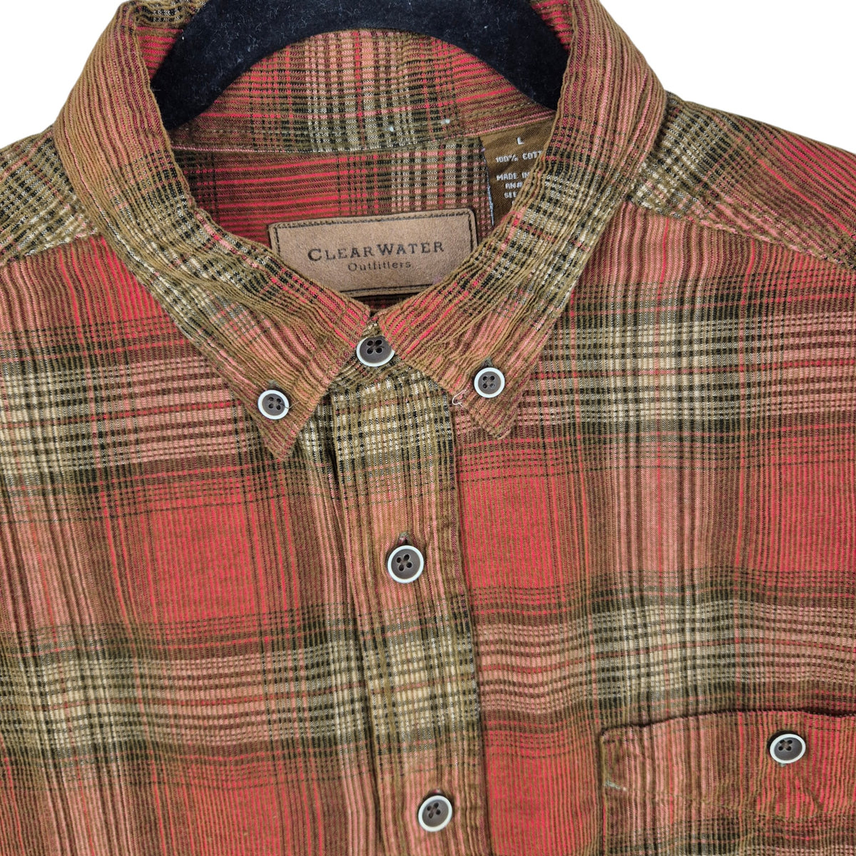 Clearwater Outfitters Red & Green Checkered Corduroy Button Shirt Size L