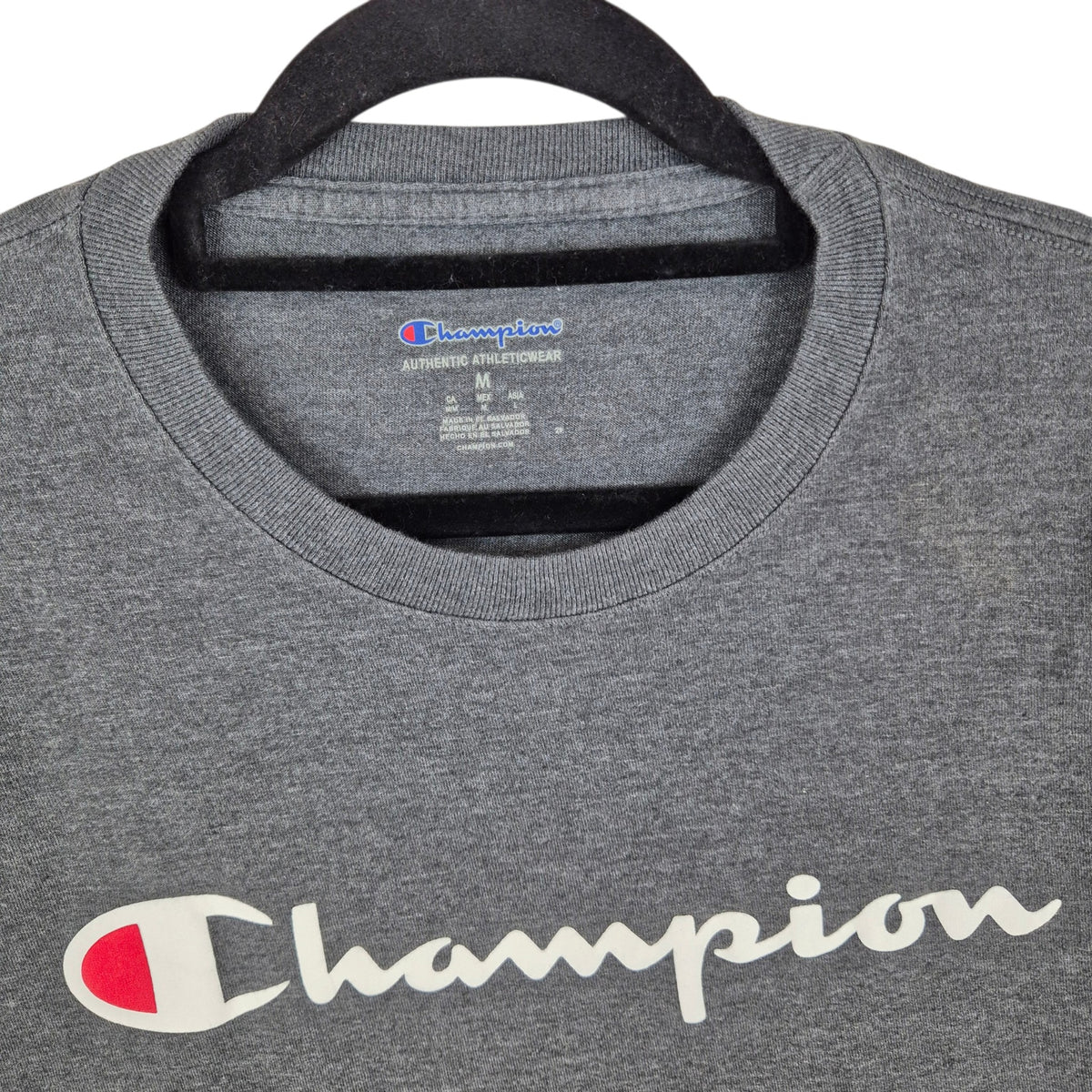 Champion Dark Grey Chest Script Tee Shirt Size M