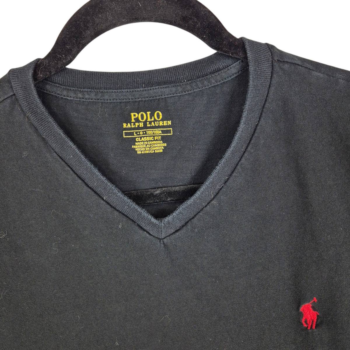 Polo Ralph Lauren Black Long Sleeve V Neck Tee Shirt Size L