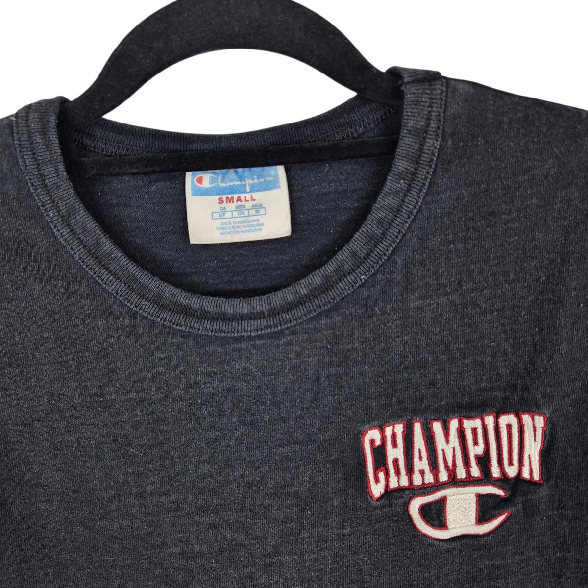 Vintage Champion Black Embroidered Tee Shirt Size S
