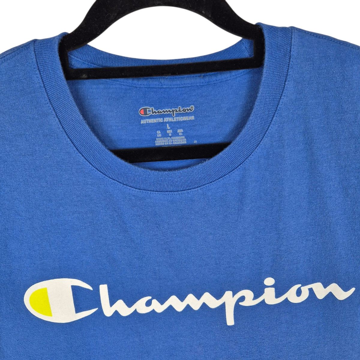 Champion Blue Chest Script Tee Shirt Size L